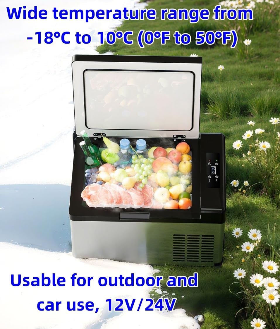 Portable Car Freezer Cooler with 12/24V DC, 0°F to 50°F Quick Cooling, 18.6L Electric Cooler Freezer for Outdoor, Camping, RV, Truc