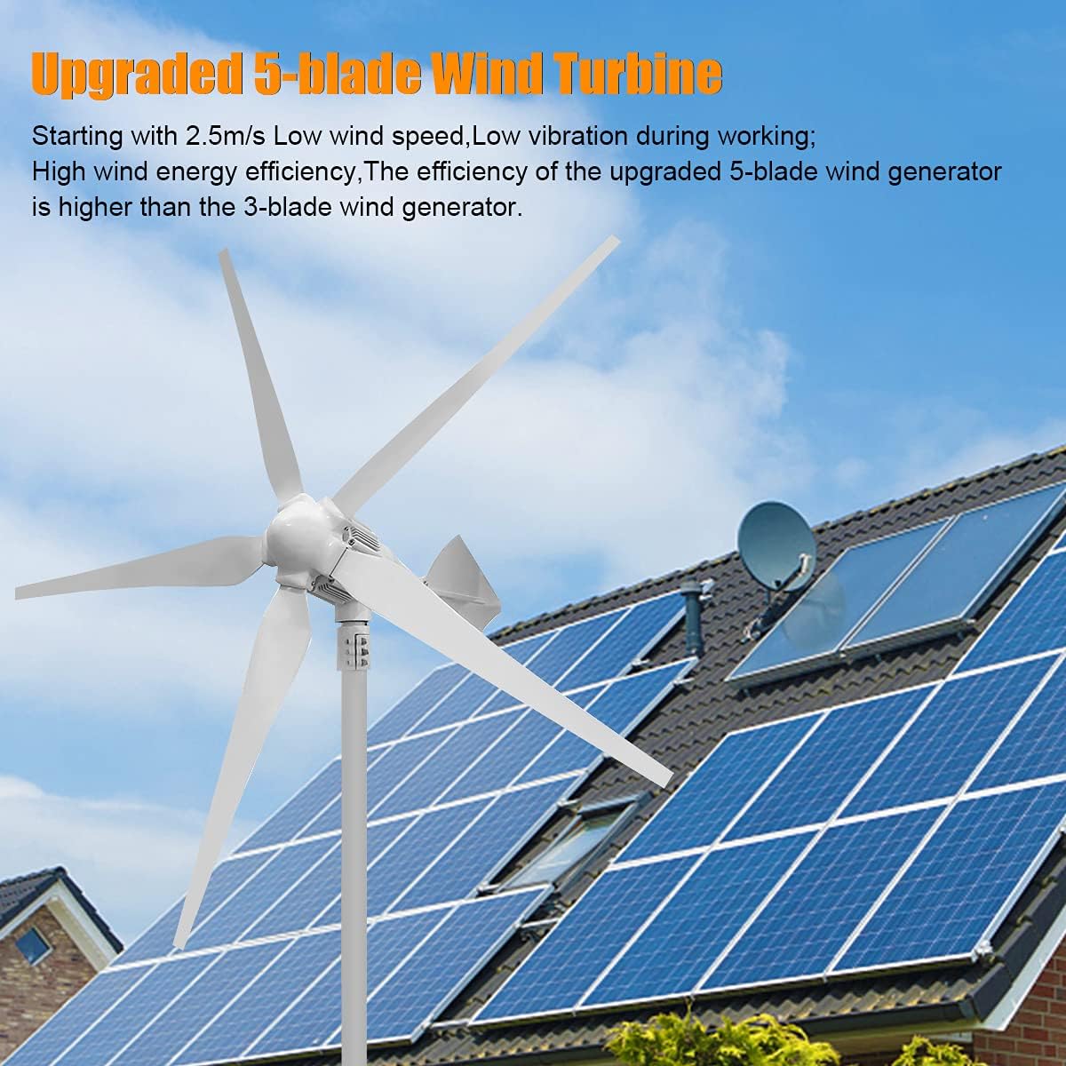 1800 Watts 24 Volts Solar Wind Hybrid System Kit:8pcs 100W ETFE Flexible Monocrystalline Solar Panel+1000W Wind Turbine Generator+Accessories