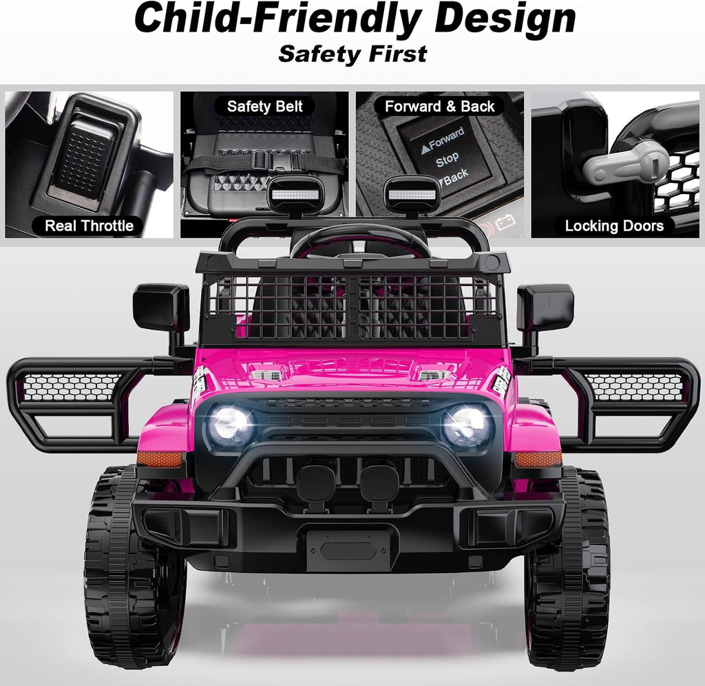12V Ride on Car with Parent Remote Control, Toddler Electric Car with Spring Suspension, LED Lights & Music Player - Safe Battery Toy for Kids, Christmas & Birthday Gift, Pinkish