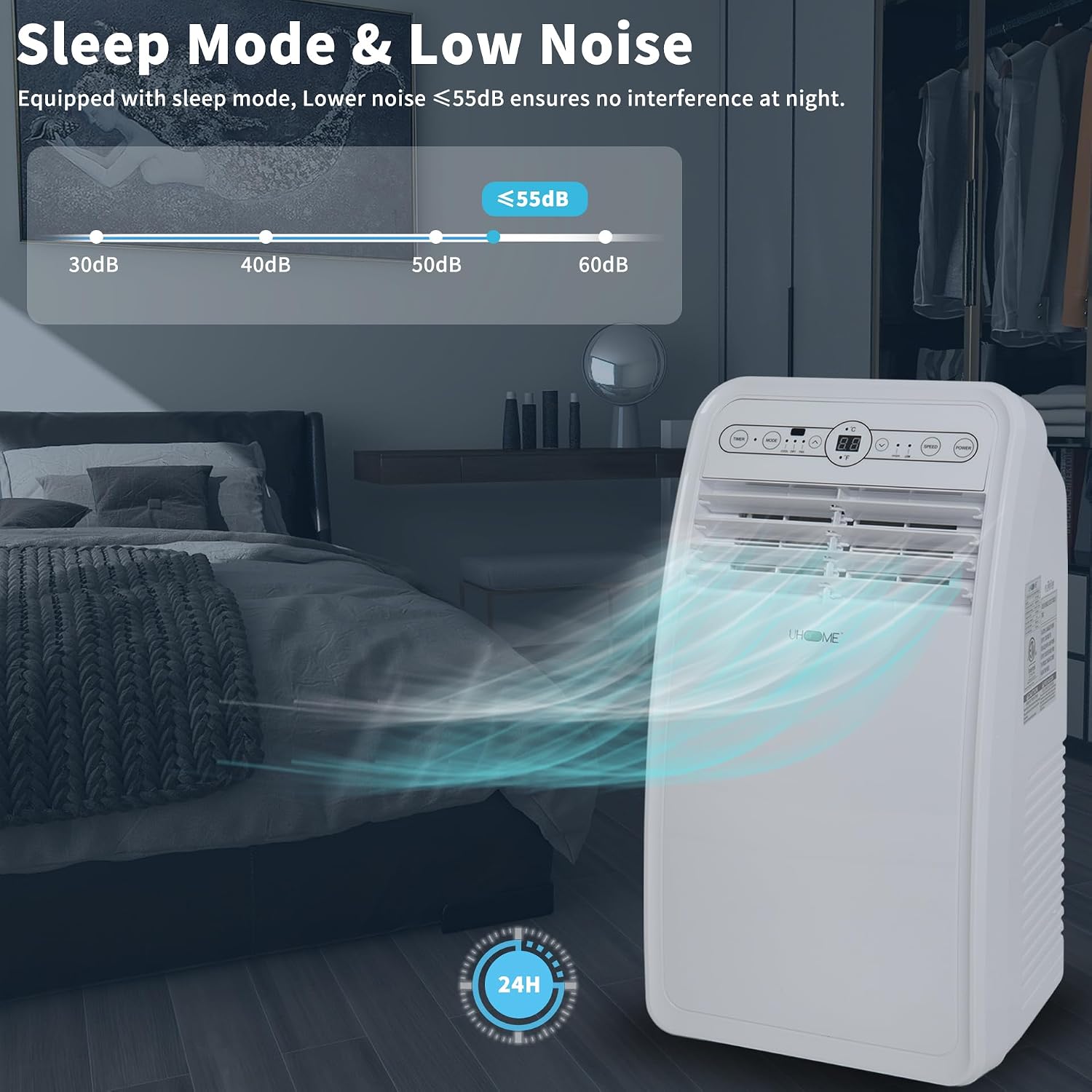 Uhome 8000 BTU Portable Air Conditioner, with Cooling, Dehumidifier, Fan, Remote Control and Window Mount Kit Included, White, 24H Timer