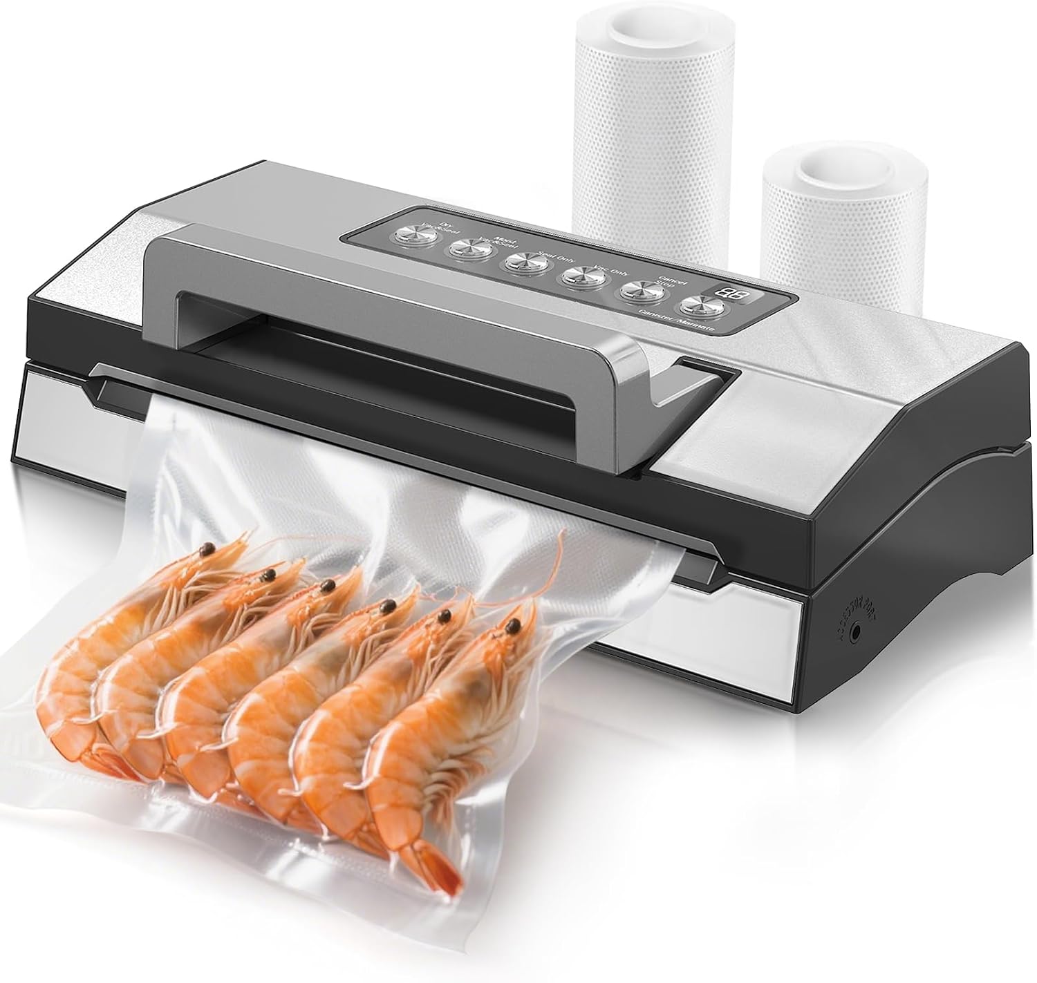 Upgraded Dry & Moist Food Modes Food Vacuum Sealer, Commercial-Grade Vacuum Sealer Machine, Dual-Seal Technology, One-Touch Operation & Built-In Bag Storage & Cutter, Includes 2 Rolls & Accessory Hose