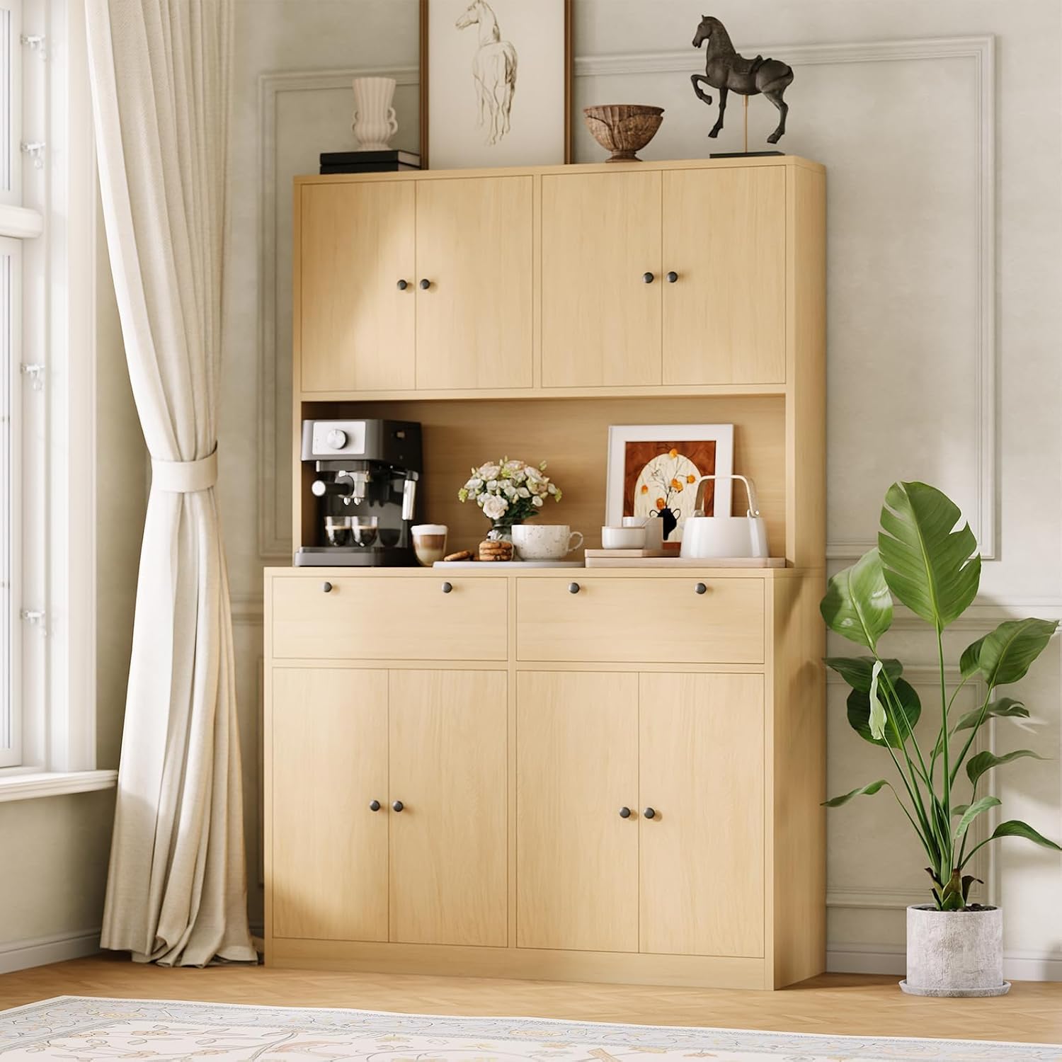 Garvee 71' Tall Kitchen Pantry Storage Cabinet with Charging Station, Food Hutch with Drawers, Doors, Shelves, and Countertop for Dining Room