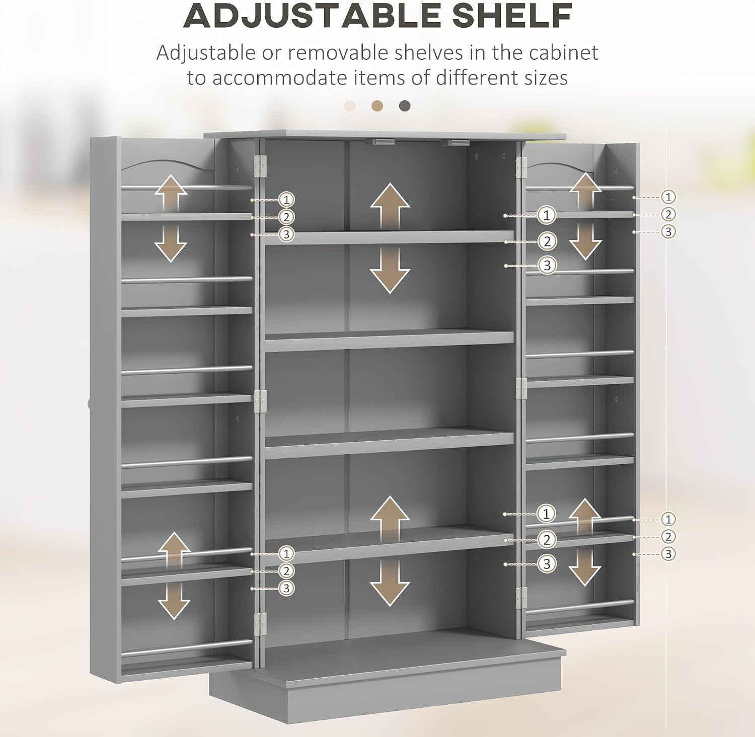 HOMCOM 41' Kitchen Pantry Storage Cabinet, Freestanding Kitchen Cabinet with 12 Door Shelves, Double Doors, 5-Tier Shelving and Adjustable Shelves, Gray