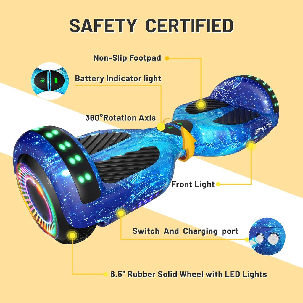 SIMATE Hoverboard, Bluetooth All Terrain Hover Boards with LED Lights and APP Control, Gifts for Kids Adults Girls Boys, for All Ages