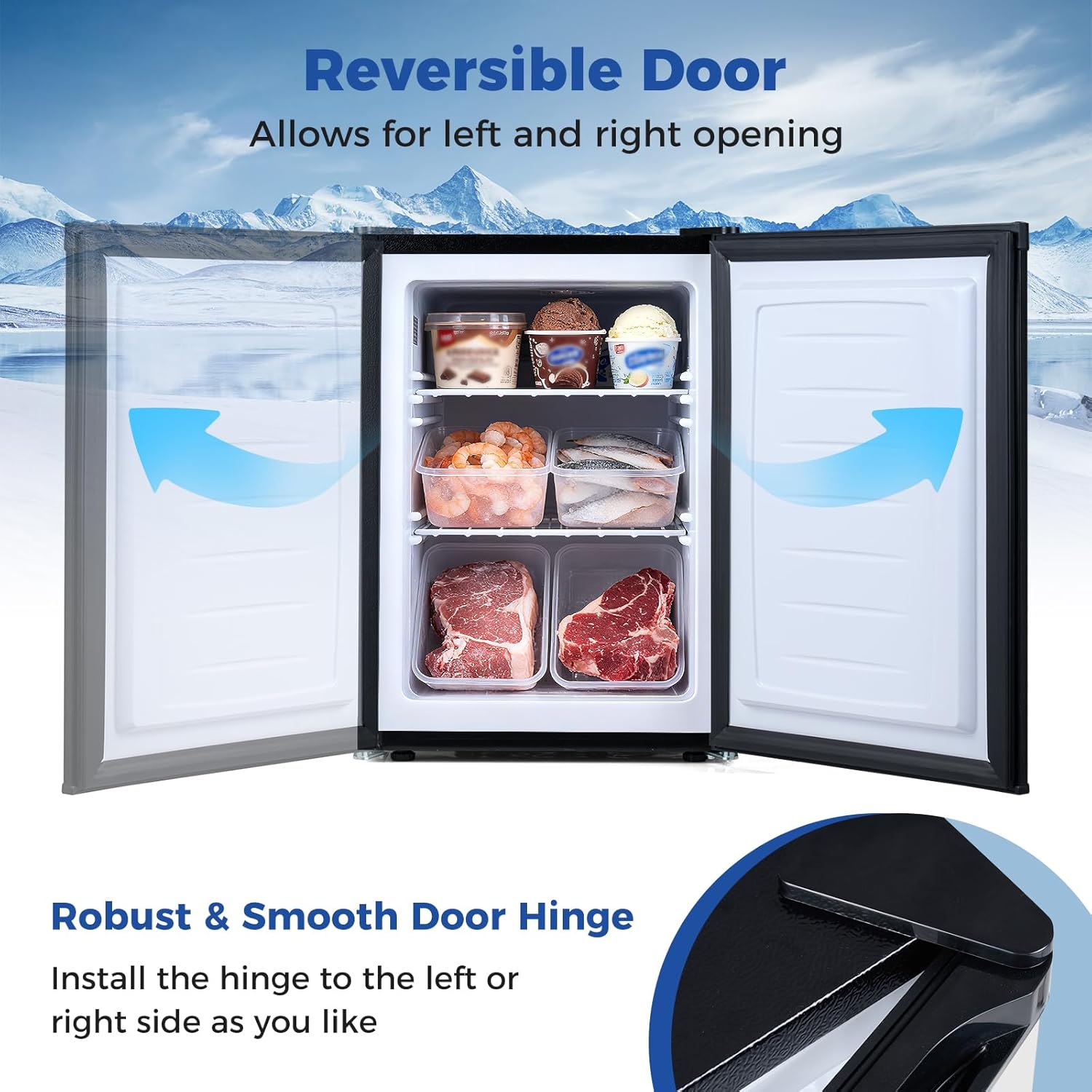 COSTWAY 2.1 Cu.Ft Small Freezer, Compact Upright Mini Freezer w/Reversible Single Door, 7 Adjustable Thermostat, Low Noise, 2 Removable Shelves for Bedroom, Office, Dorm, Apartment (Silver)