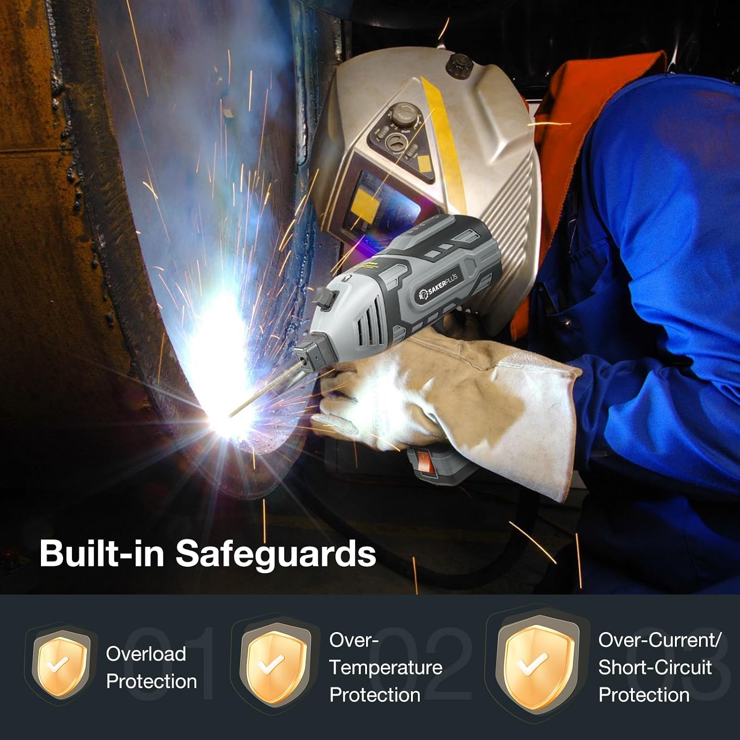 Sakerplus Portable Welding Machine, Handheld Welder Machine 110V, ARC Portable Welder with IGBT Inverter 5 Variable Current Adjustment, 30pcs 3/32' Wire Rods, Welding Helmet, Carrying Case Included
