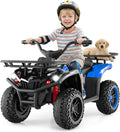 OLAKIDS 12V Kids ATV Quad with 2 Speeds, Spring Suspension, LED Lights, Music & Story Player, Big Tires, 2 Storage Spaces, Ride On Car for Boys Girls Ages 3+(12V, Blue)