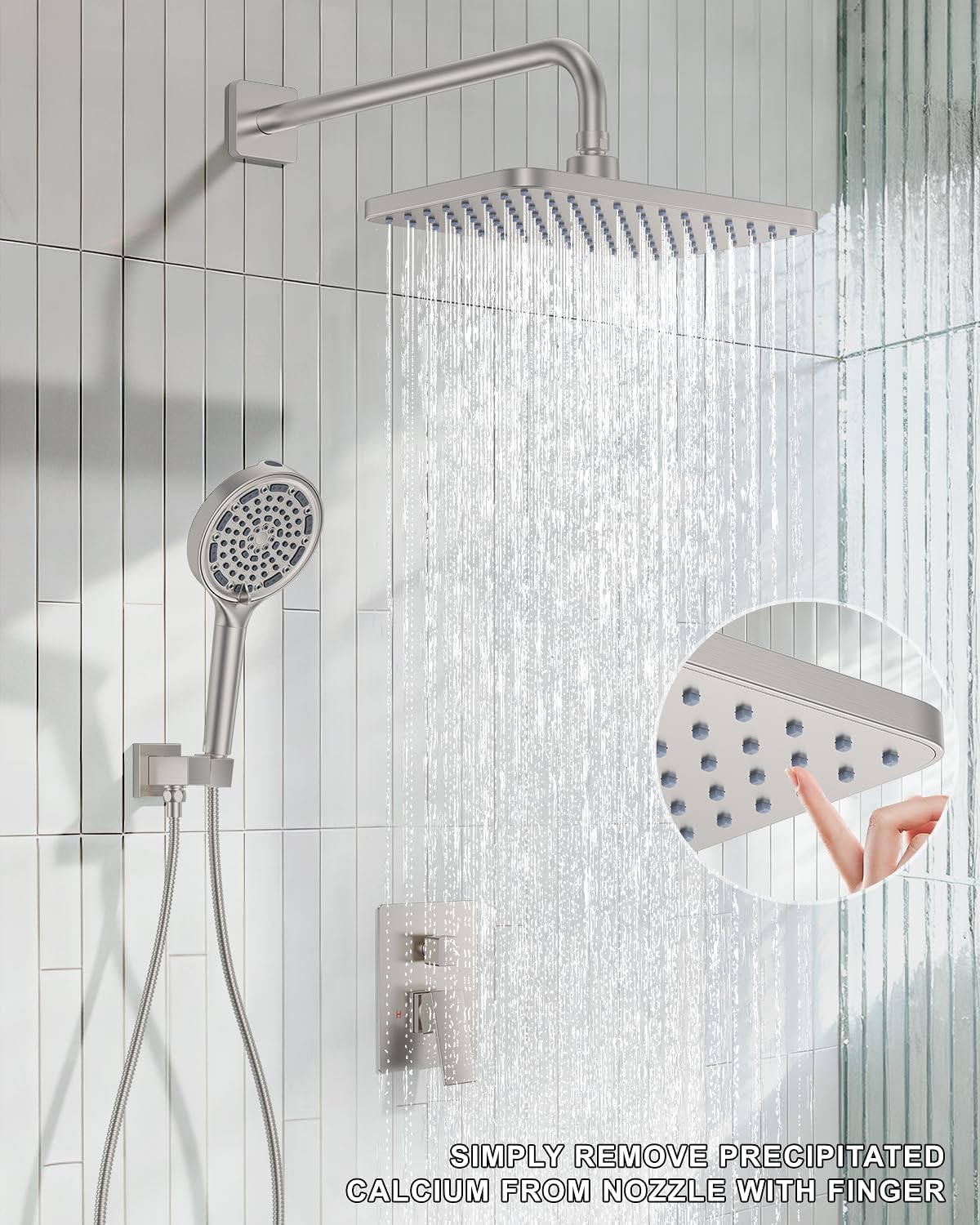 Brushed Nickel 11 Inch Rainfall Shower System – Filtered Handheld Sprayer Shower Head, Complete Bathroom fixtures Set Faucet Mixer Trim & Valve Kit