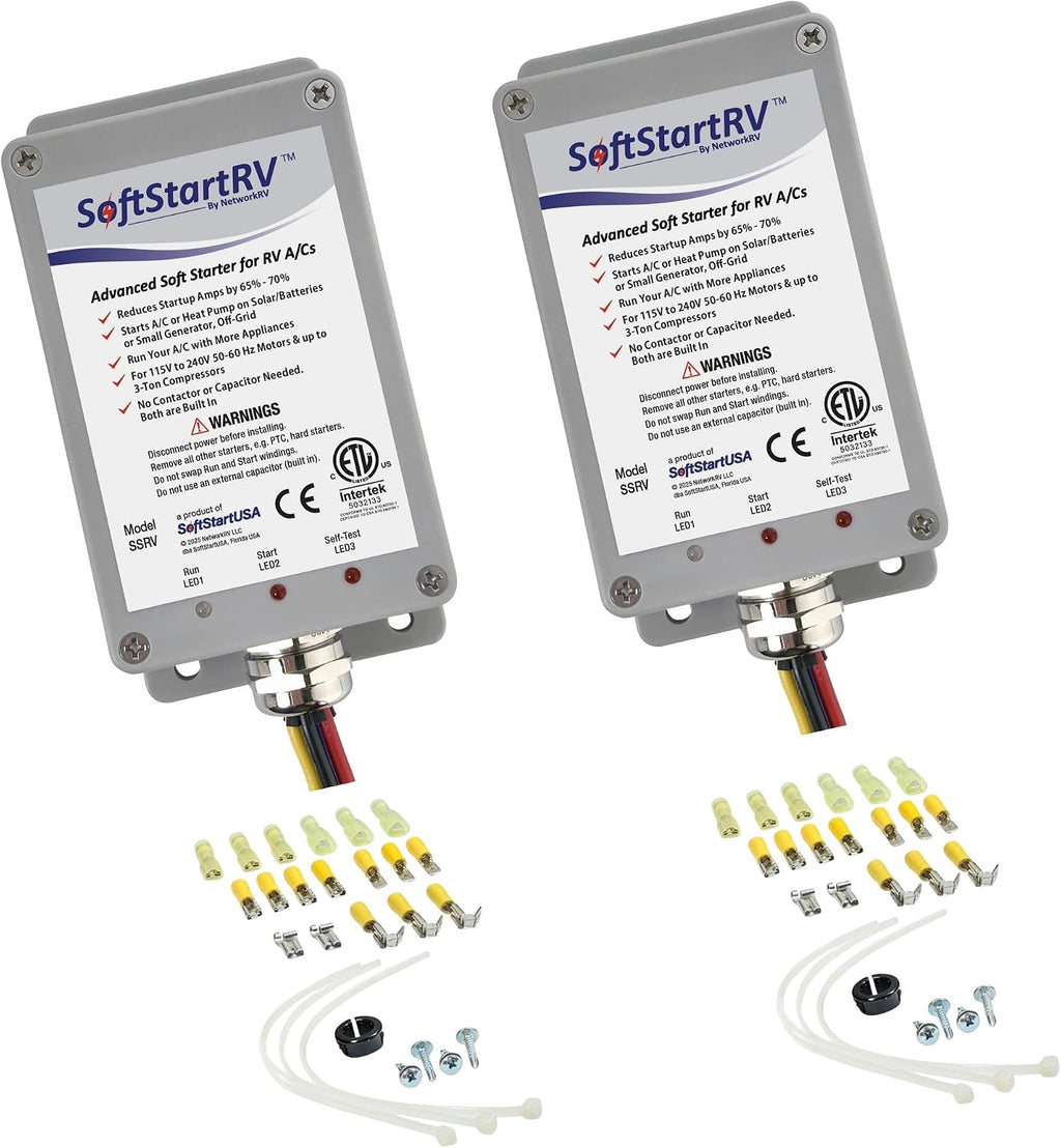 SoftStartRV RV AC Soft Start Kit - Easy Start for Air Conditioner, 100% Waterproof, Trailer Camper, Motorhome HVAC - Pack of 2