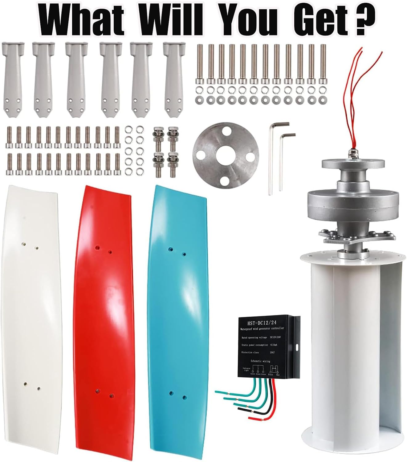 Wind Turbine Generator Kit 400W 12V Portable Vertical Helix Wind Power Turbine Generator Kit 3 Blade Wind Generator Kit with Charge Controller for Marine RV Home Industrial Energy,48V-110V