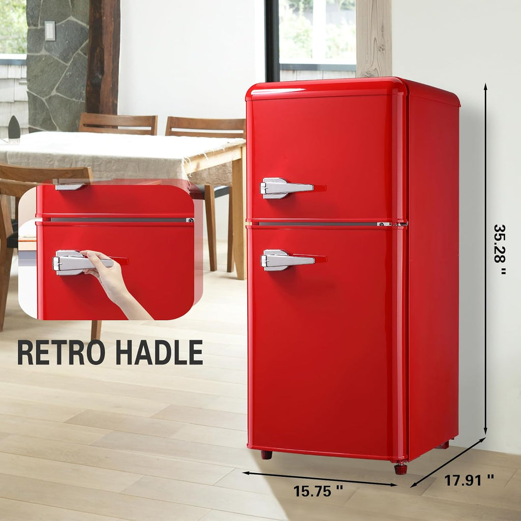 Anukis Mini Fridge with Freezer 3.2 Cu Ft 2 Door Mini Fridge for Apartment, Dorm, Office, Family, Basement, Garage - Retro Red