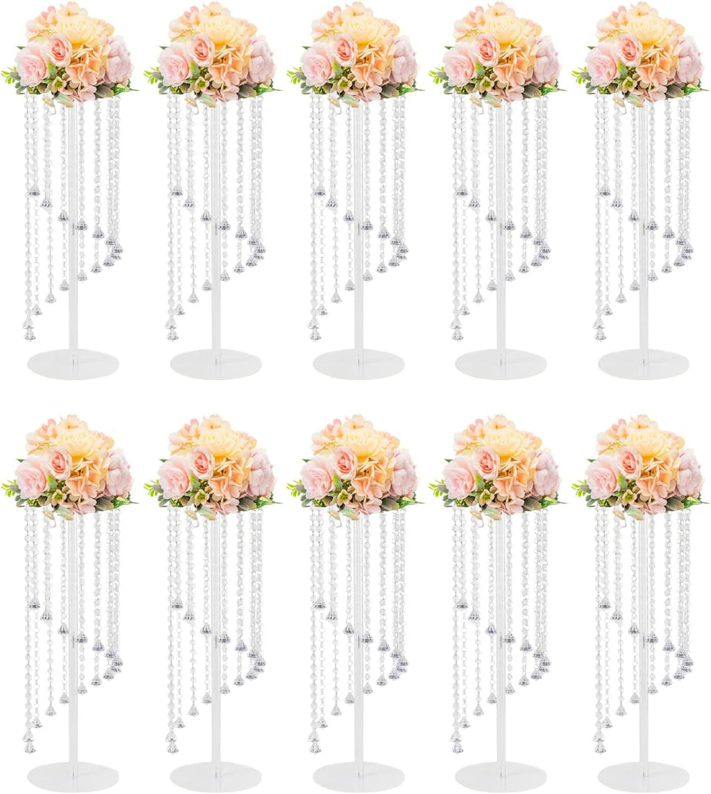 10Pcs Luxurious Acrylic Crysta Flower Stand, Wedding Centerpieces on Floor, Tall Flowers Arrangement Stands, Tabletop Vase, for Wedding Party, Dinner Event, Hotel/Home Decor