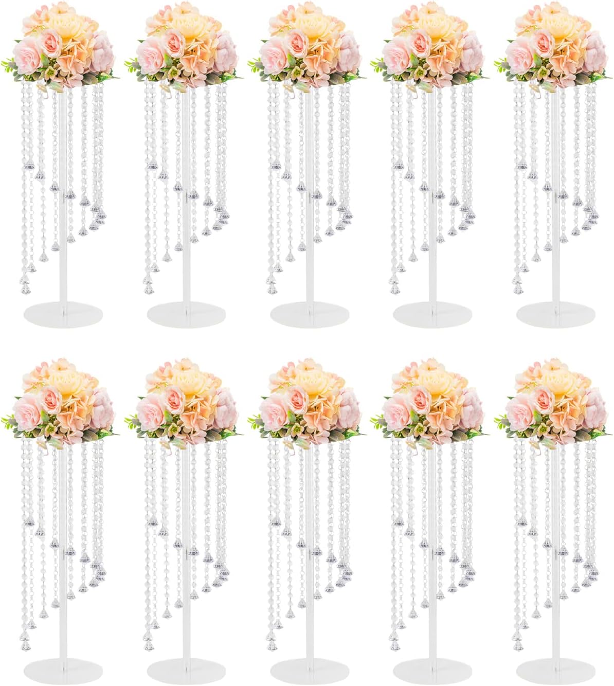 10Pcs Luxurious Acrylic Crysta Flower Stand, Wedding Centerpieces on Floor, Tall Flowers Arrangement Stands, Tabletop Vase, for Wedding Party, Dinner Event, Hotel/Home Decor