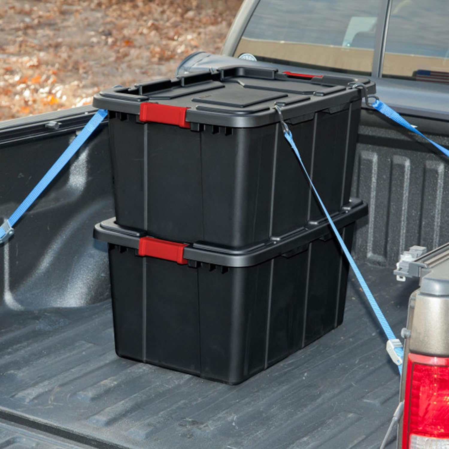 Sterilite 4-Pack Industrial Tote, Plastic Storage Bins with Lids, 27 Gallon, Black - Heavy-Duty Organizing Containers for Closet, Bathroom, and Office