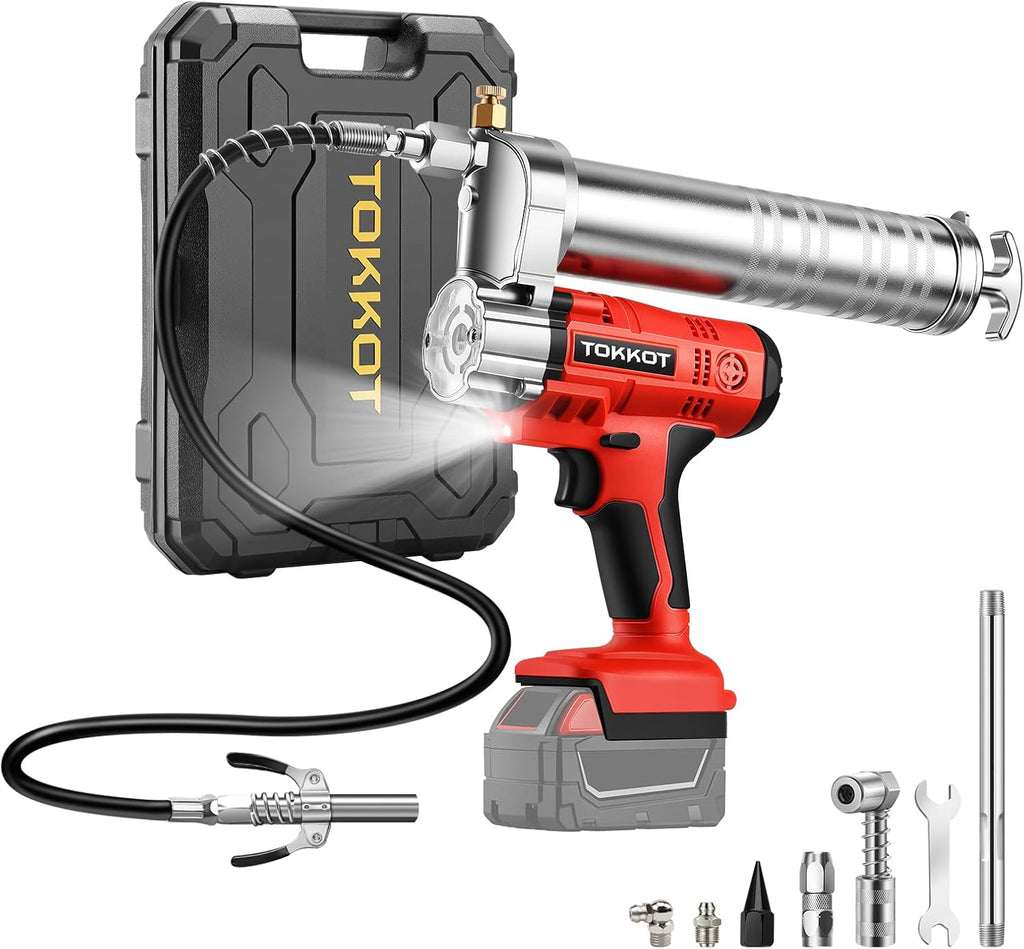 Electric Grease Gun, Cordless Grease Gun Compatible with Milwauke M18 Battery, 12000 PSI with LED Light, 12' Hose & 6' Couplers (Tool Only)