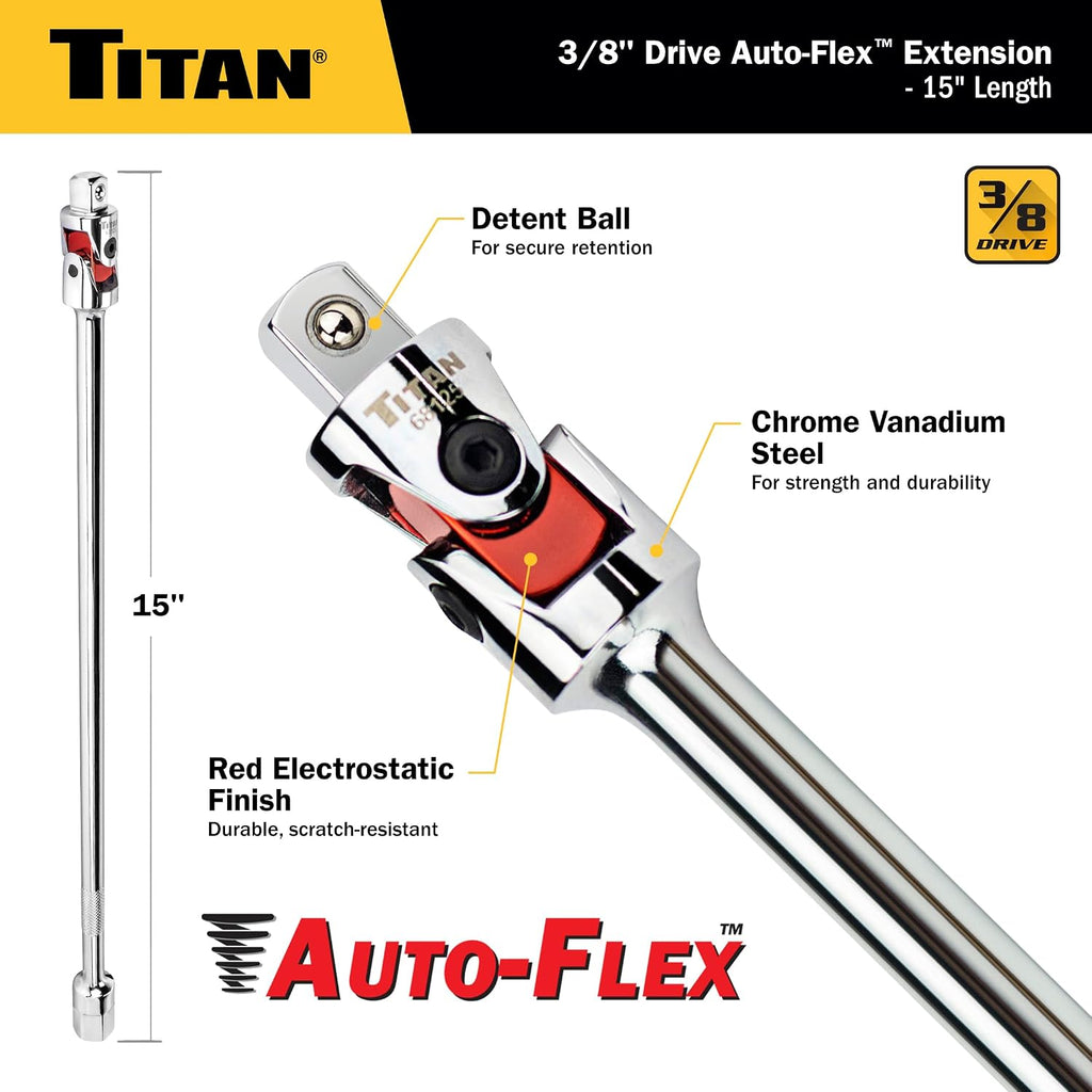 Titan 85499 23-Piece Auto-Flex Universal Joint, Socket, and Extension Set, Engineered to Spring Back to Center