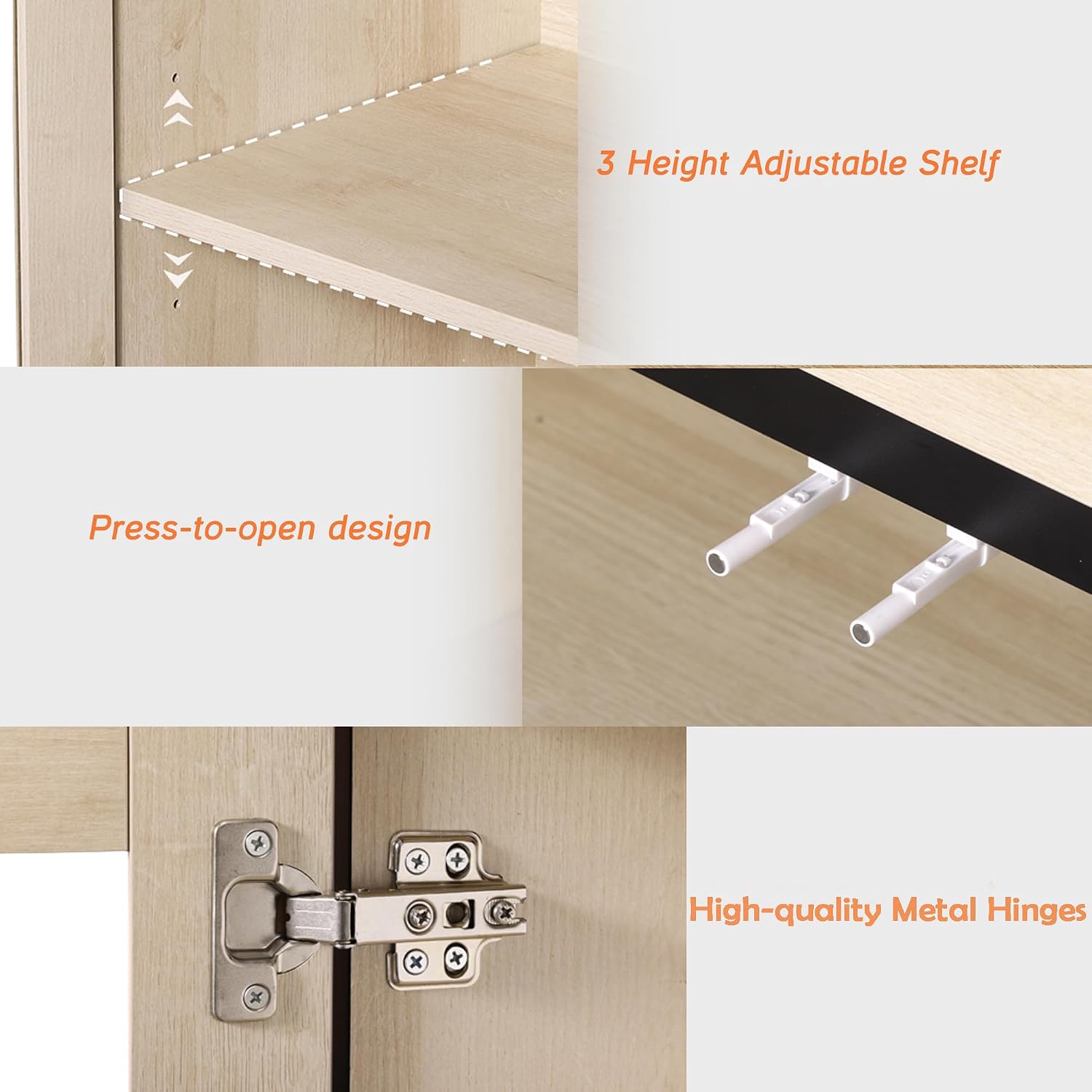 WAMPAT Sideboard Buffet Cabinets, Modern Credenza Sideboard with Adjustable Shelf and Metal Base, Coffee Bar Cabinet Accent Storage Cabinet for Living Room, Kitchen, Beige-B, 2 Pcs