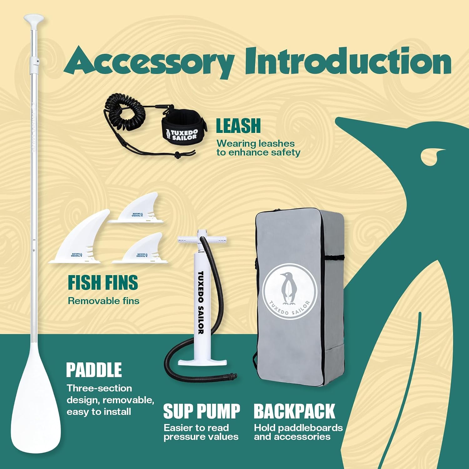 Tuxedo Sailor 10'6'×33'×6' Inflatable Stand Up Paddle Board with Premium SUP Accessories,Adults & Youth for All Skill Levels, Included with Board, Paddle, Pump, Fins, Backpack Green Paddleboard