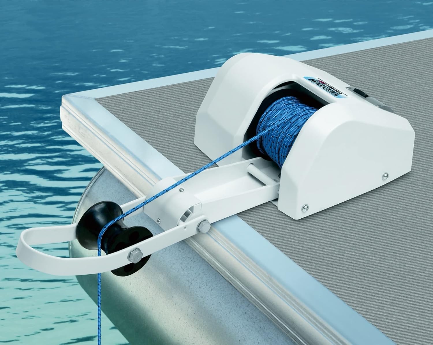 Pactrade Marine Boat White Electric Anchor Winch Up to 30lb (13.6kg) 12V 100ft Braided Blue Line 700lb (317.5kg) Break Strength Salt Water Power UP/Power Down Button Control