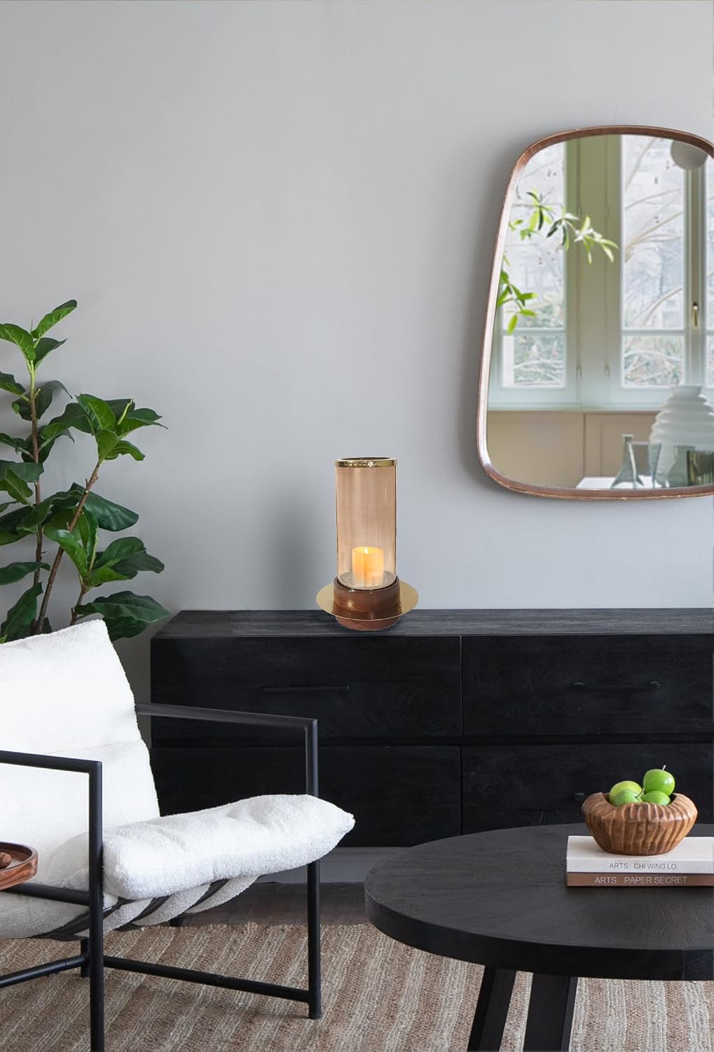 A&B Home Acacia Wood Candle Holder - Wood Candle Holder with Glass Hurricane, Decorative Tabletop Lighting, Living Room Coffee Table Accent Piece Dining Table Centerpiece, 8' x 8' x 14'