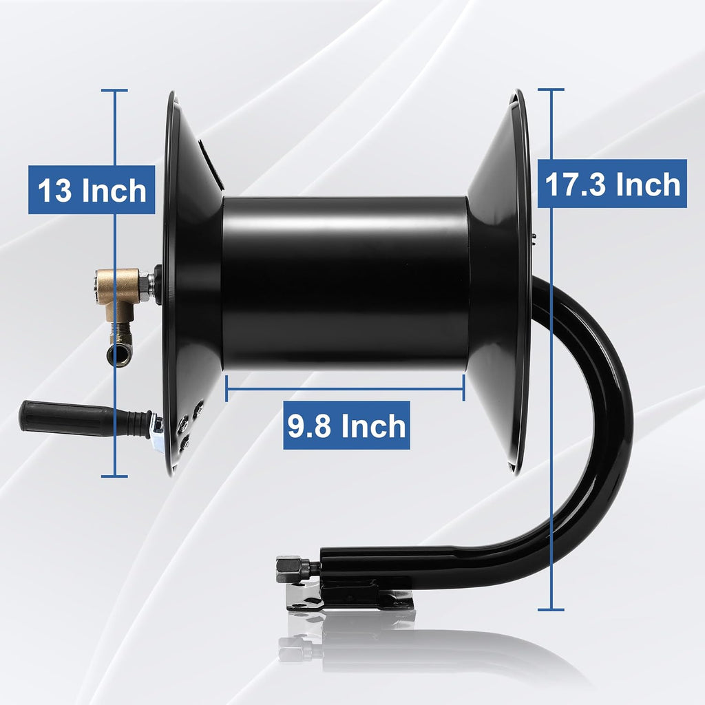 Tool Daily Pressure Washer Hose Reel 200 FT, Heavy Duty Steel Hose Reel for Power Washer, 3/8' Hose Reel Hand Crank, 4000 PSI