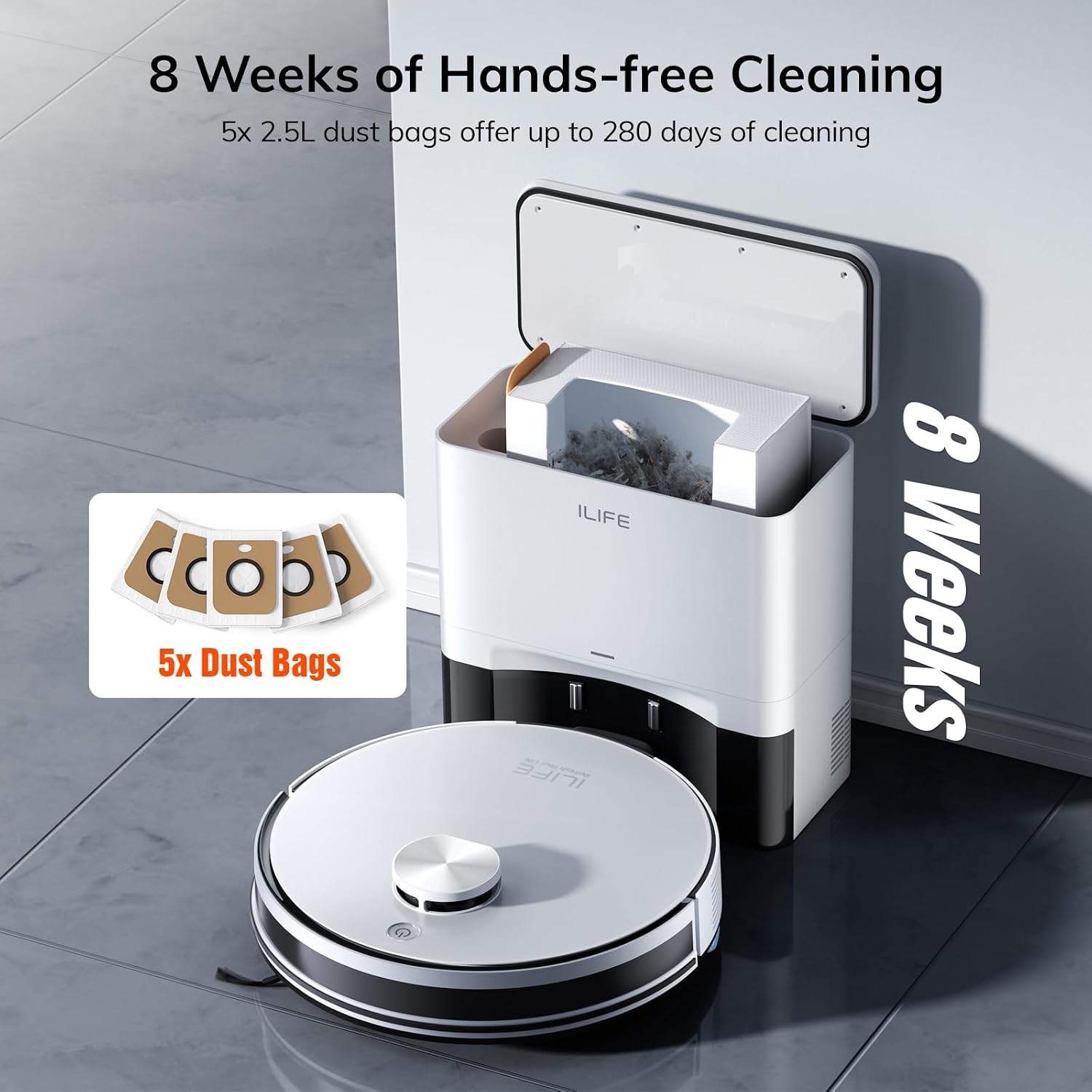 ILIFE A30 Pro Robot Vacuum and Mop Combo, Self Emptying Robot Vacuum Cleaner + Replacement Side Brushes, 4 Pack Included