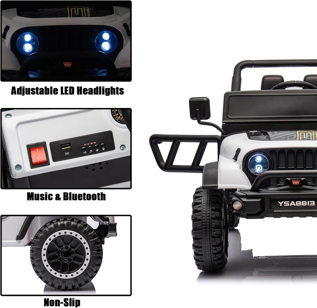POSTACK 24 Volt Ride on Toys, Kids Ride on Car with Parental Remote Control, Power 4 Wheels Electric Car for Kids to Drive, 24V UTV with Music, Bluetooth for Boys Girls, White