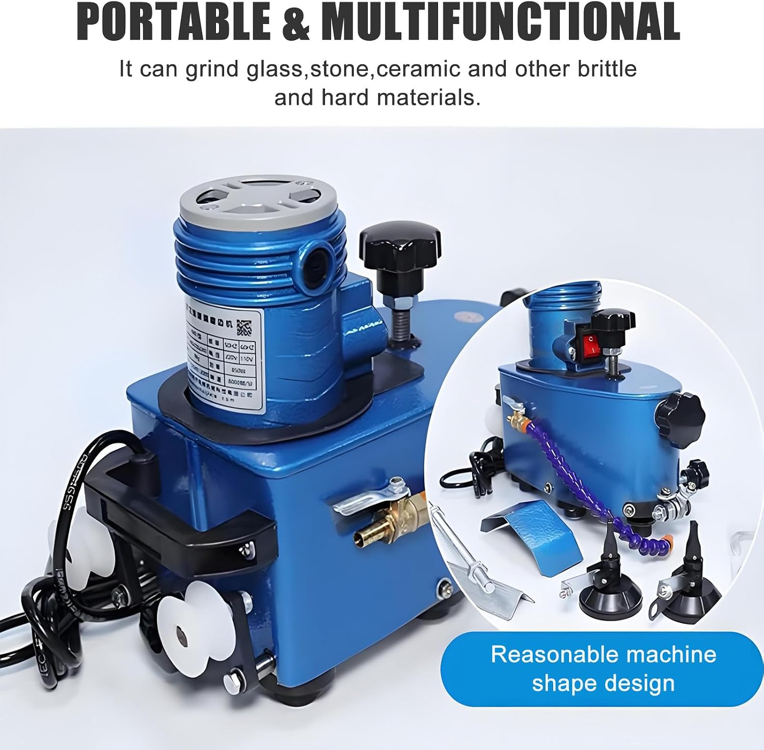 2025 New Electric Glass Edging Machine, 800W Portable Small Glass Edger with Diamond Wheels for Straight/Round Edge, DIY-Friendly & Water Cooling for Glass, Tile, Marble 8mm
