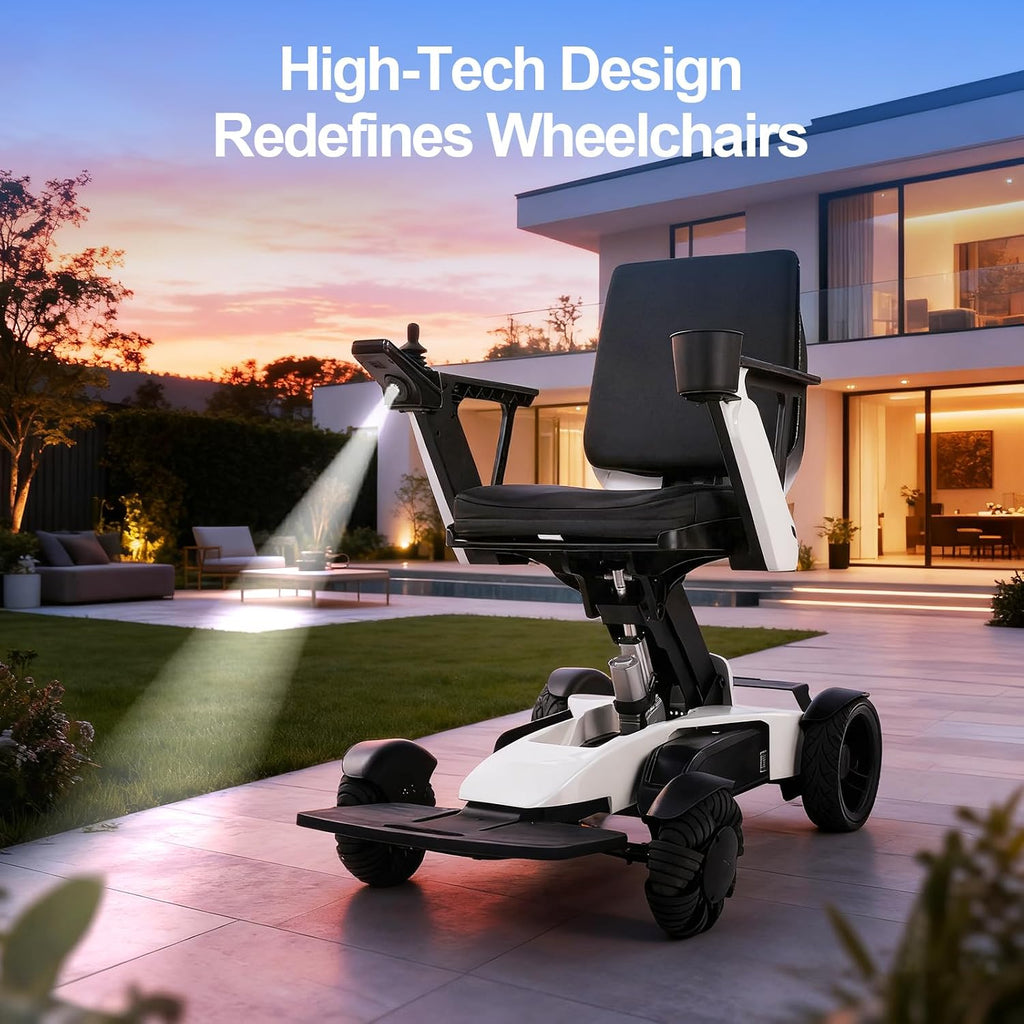 Electric Wheelchair for Adults: Foldable Mobility Scooter with Remote Control & Lift, Adjustable Backrest, Dual Motor Power for Indoor/Outdoor Use, White-S12