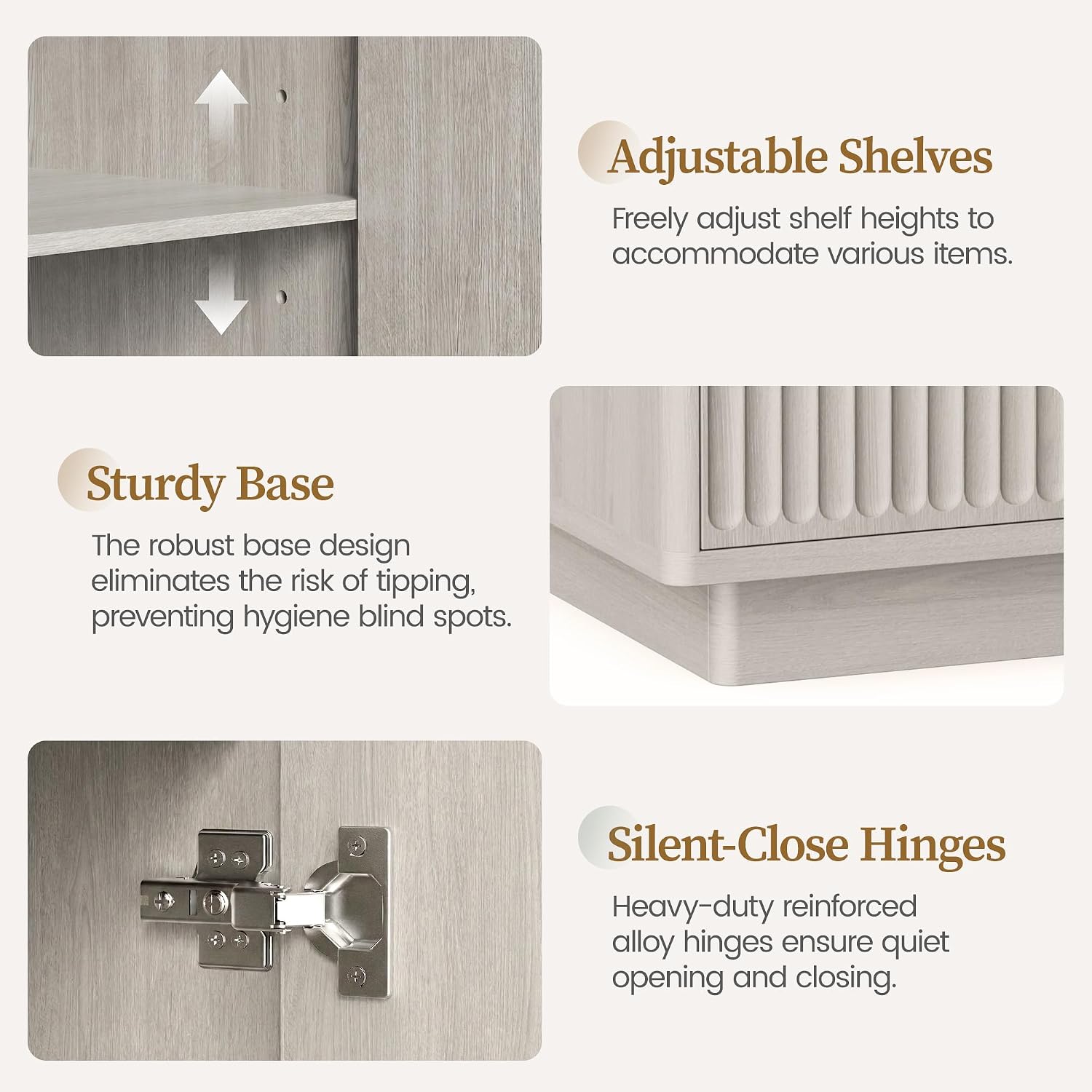 PAPROOS 55' Modern Fluted Sideboard Buffet Cabinet, Space-Saving Storage Credenza for Home Coffee Bar, 4-Door Accent Furniture with Adjustable Shelves for Clutter-Free Living (Beige Gray-1)
