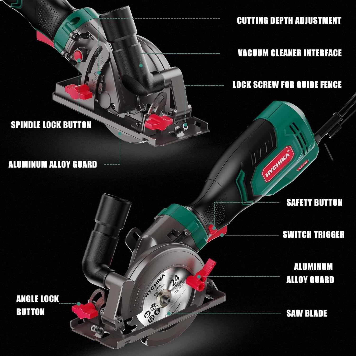 HYCHIKA Reciprocating Saw, 6.2A Mini Circular Saw with 3 Blades, 2-Tool Power Tool Combo Kit