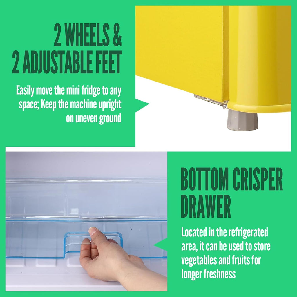 WANAI Compact Refrigerator 3.2 Cu.Ft Retro Dual Door Mini Fridge with Freezer Adjustable Remove Glass Shelves Small Refrigerator Suitable for Dorm Garage and Office