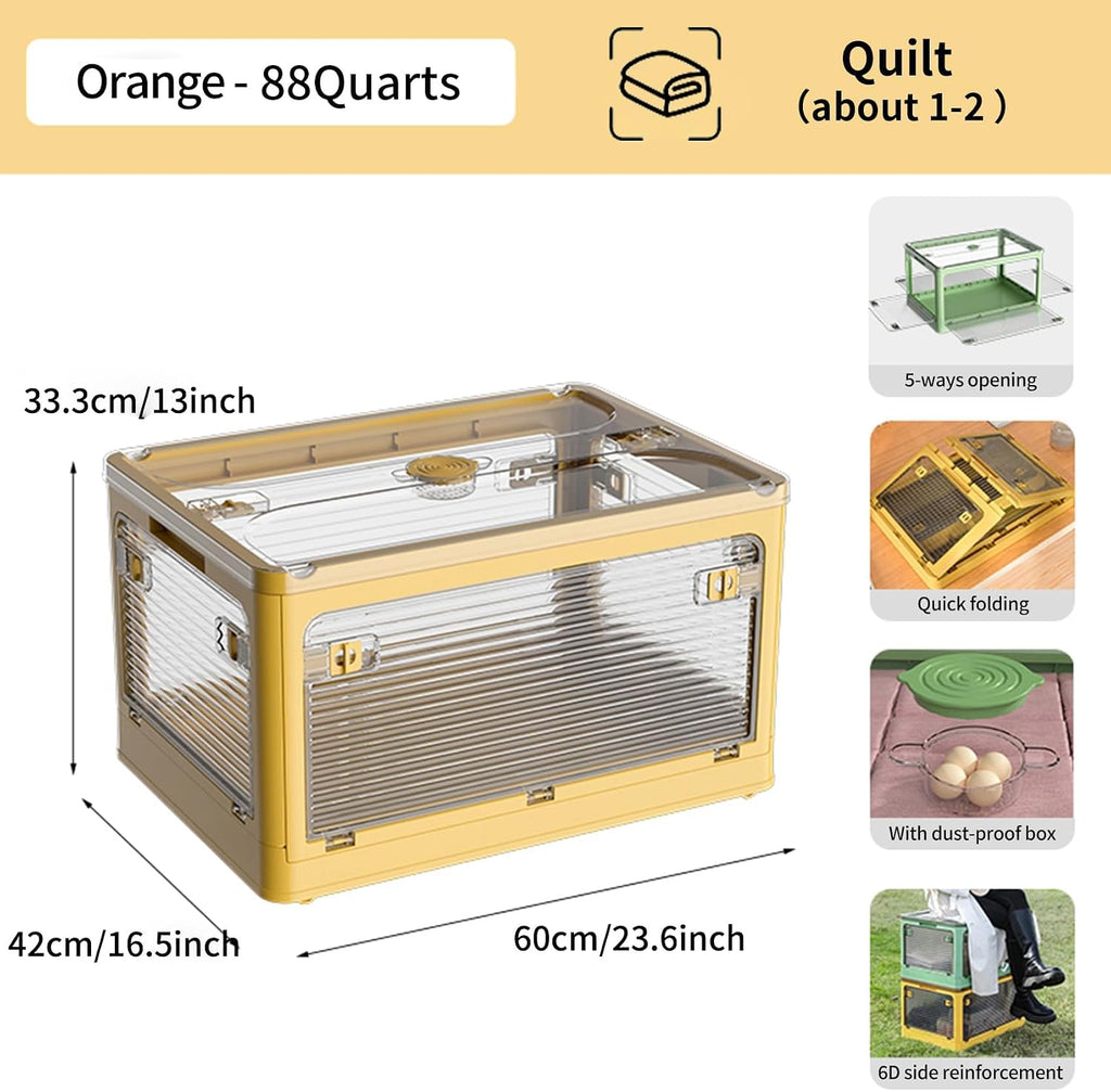 3-Pack Stackable Storage Bins, 83-Liter Collapsible Organizers with 3 Lids, Wheels, Foldable Collapsible Box for Outdoor Camping, Orange