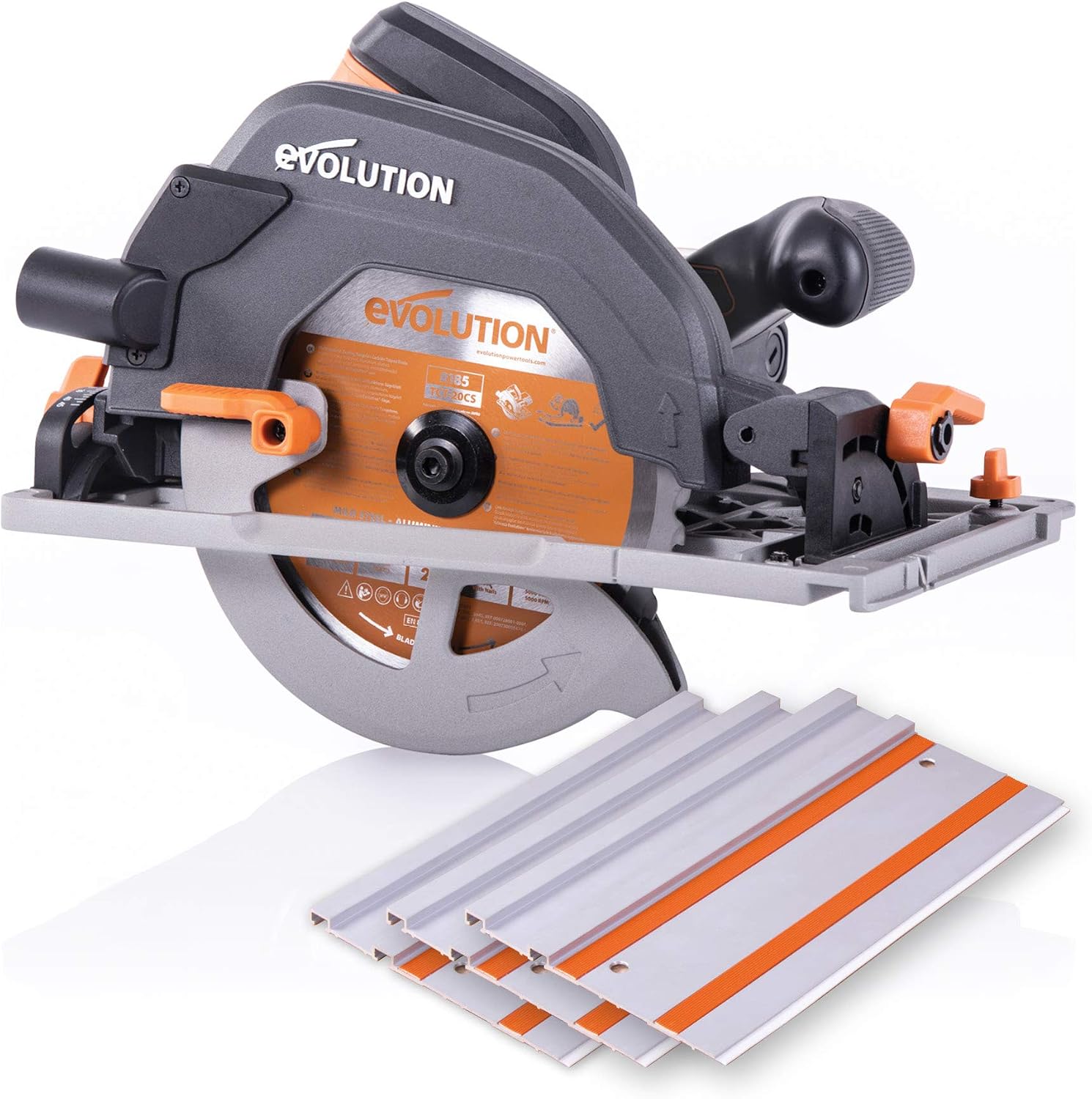 Evolution Power Tools R185CCSX Multi-Material Circular Track Saw Kit with 40' Track Included, TCT Blade Included, Cuts Wood, Plastic, Metal & More, 7-1/4 Inch