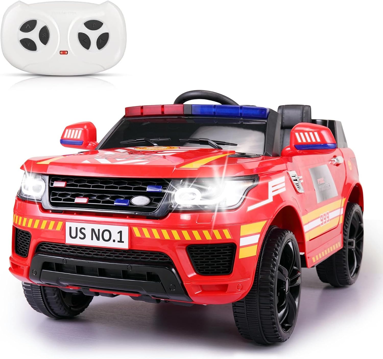 TOBBI Fire Truck Ride on Car 12V Electric Firetruck Battery Powered Vehicles for Kids to Drive with Remote Control, Bluetooth, Siren-Call, Walkie-Talkies for Toddlers Ages 1-8 Years, Red