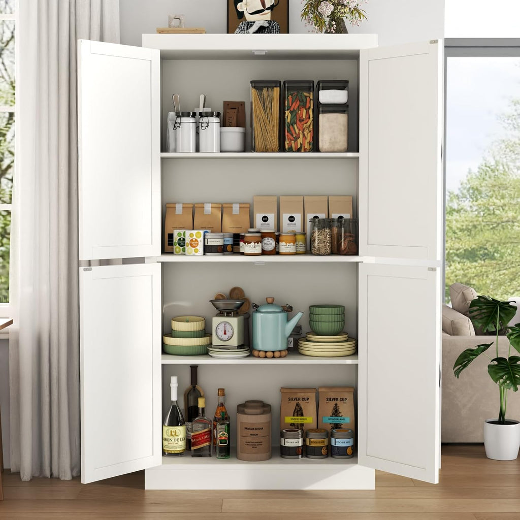 Farmhouse Kitchen Pantry Cabinet,69.1' Tall Kitchen Storage Cabinet with Adjustable Shelves,Modern Bathroom Storage Cabinets,Freestanding Floor Cabinets Cupboard for Living Room,Dining Room (White)