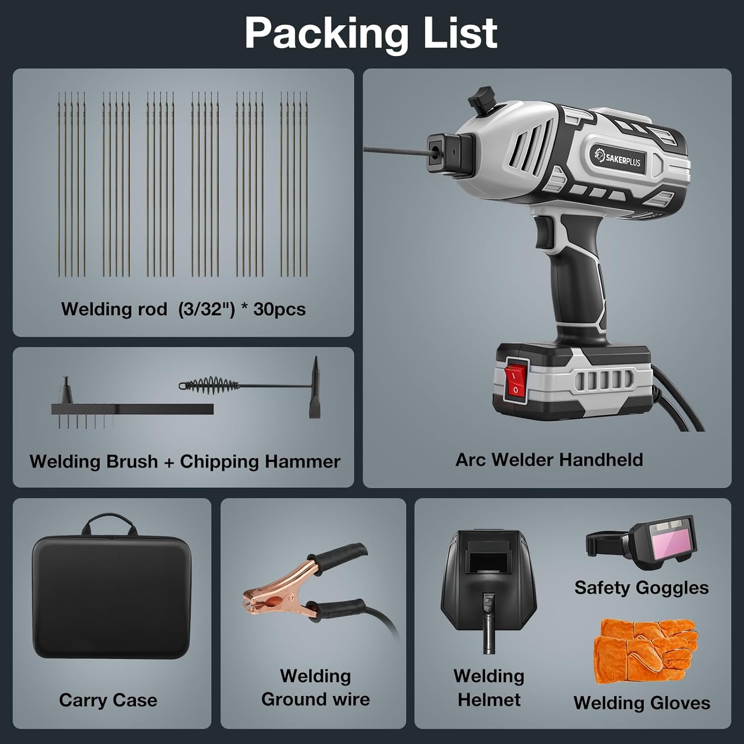 Sakerplus Portable Welding Machine, Handheld Welder Machine 110V, ARC Portable Welder with IGBT Inverter 5 Variable Current Adjustment, 30pcs 3/32' Wire Rods, Welding Helmet, Carring Case Included