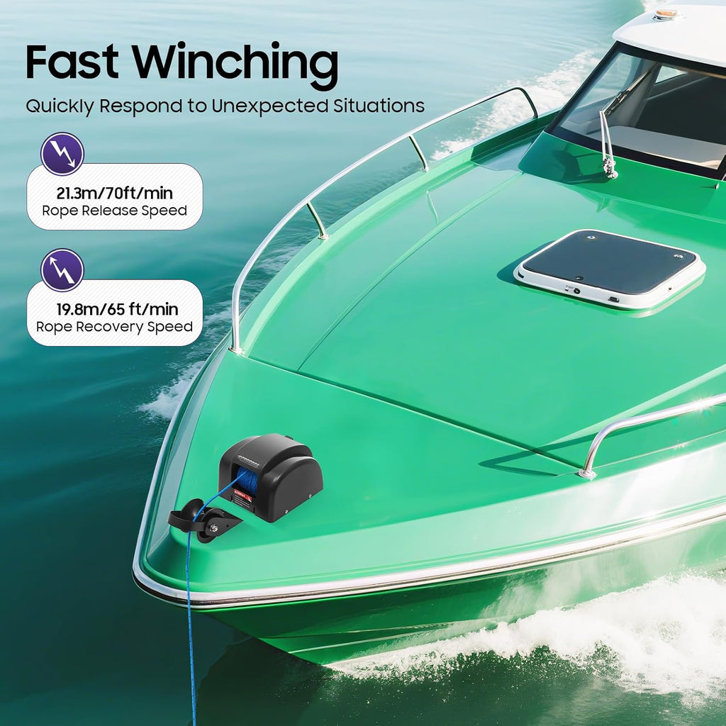 OUKANING Boat Electric Anchor Winch, Anchors Up to 25/35/45 LBS, 12-Volt DC Boat Anchor Wench with Wireless Remote Control, High-Efficiency Marine Saltwater Anchor Windlass Kit Includes 100-feet Rope