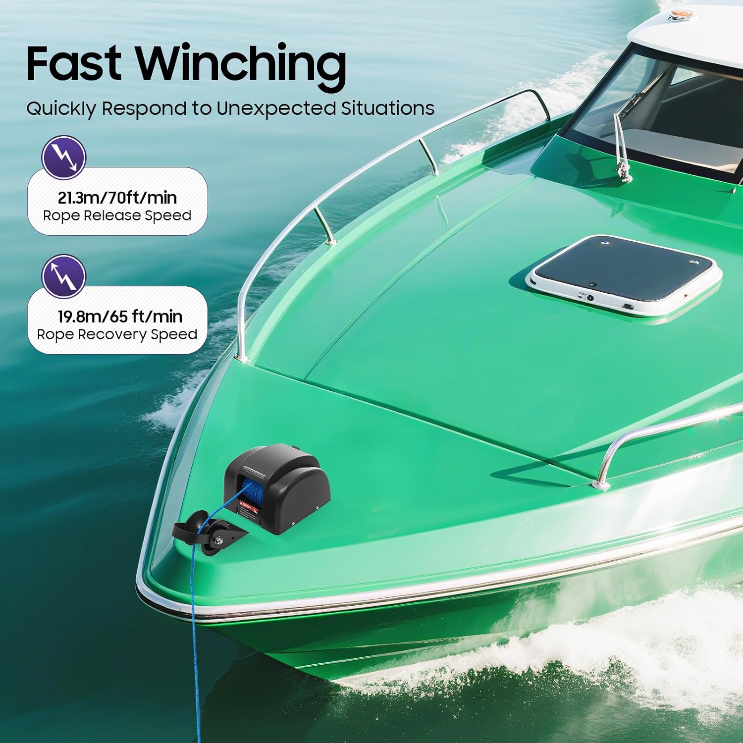 OUKANING Boat Electric Anchor Winch, Anchors Up to 25/35/45 LBS, 12-Volt DC Boat Anchor Wench with Wireless Remote Control, High-Efficiency Marine Saltwater Anchor Windlass Kit Includes 100-feet Rope