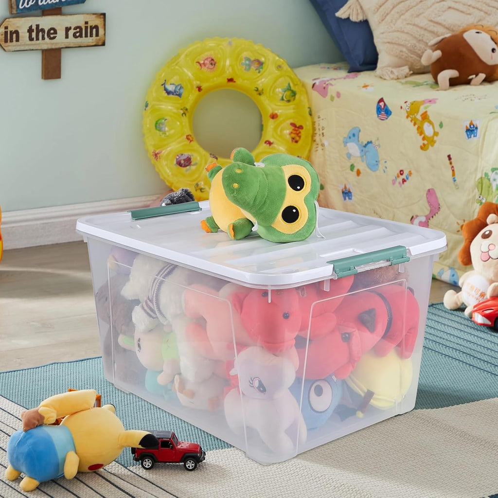 Pekky 85 Quart Clear Storage Bin on Wheels, 4-Pack Large Plastic Latching Box