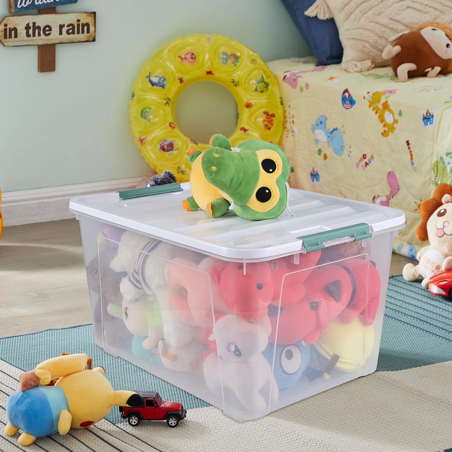 Pekky 85 Quart Clear Storage Bin on Wheels, 4-Pack Large Plastic Latching Box