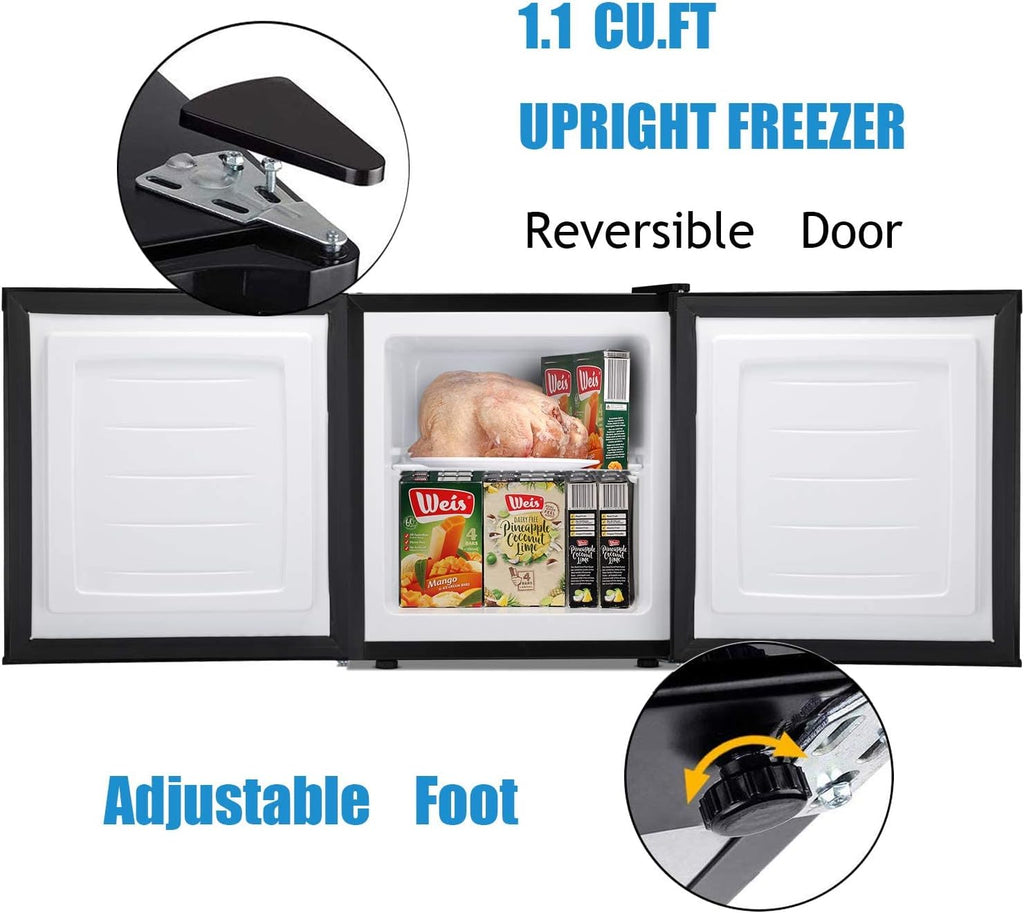 Antarctic Star Upright Freezer 1.1 Cu.ft, Compact Mini Freezer with Reversible Single Door, Temperature Control, Removable Shelves, Small freezer Stainless Steel for Dorms Home Office, Black