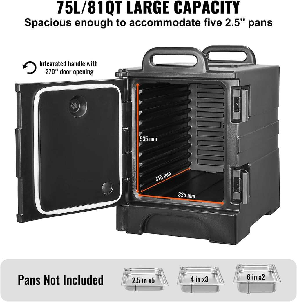 VEVOR Insulated Food Pan Carrier, 81 Qt Hot Box for Catering, Food Box Carrier with Double Buckles, Front Loading Food Warmer with Handles, Stackable End Loader for Restaurant, Canteen