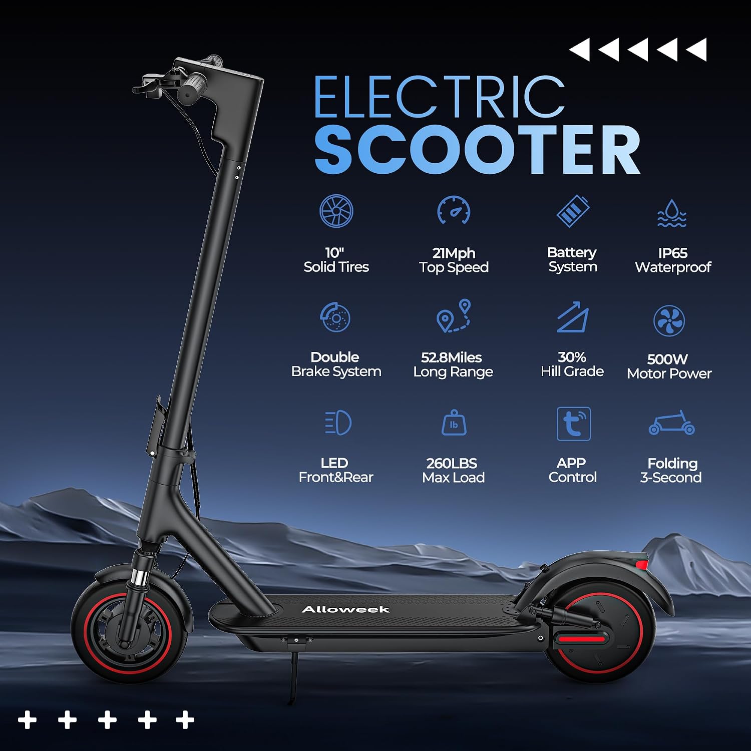 Alloweek Electric Scooter for Adults – 350W/500W Motor, 19 MPH/22Mph Top Speed, 21-52 Miles Range, 8.5'/10 inch Tires, Folding E-Scooter with Dual Suspension and Braking System, App Control