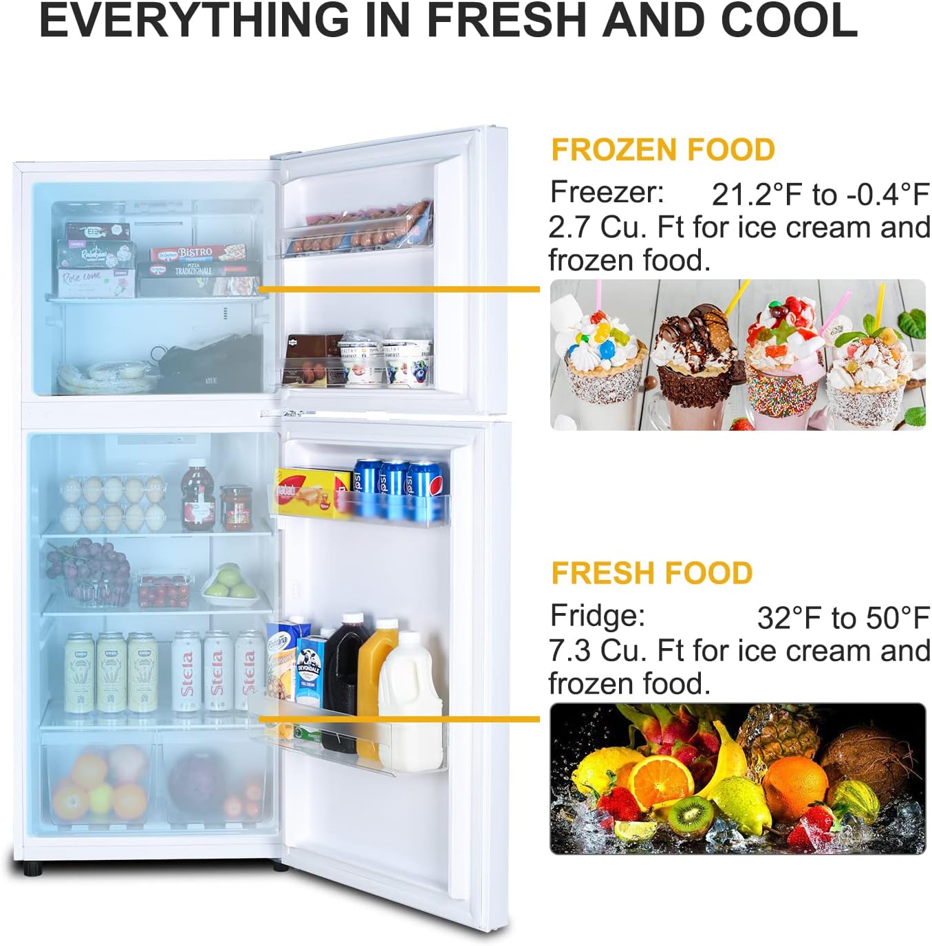 10.0 CU' Refrigerator with Freezer, Apartment Size Refrigerator Top Freezer, 2 Door Fridge with Adjustable Thermostat Control, Freestanding, Door Swing, White (FR 1002 WH)