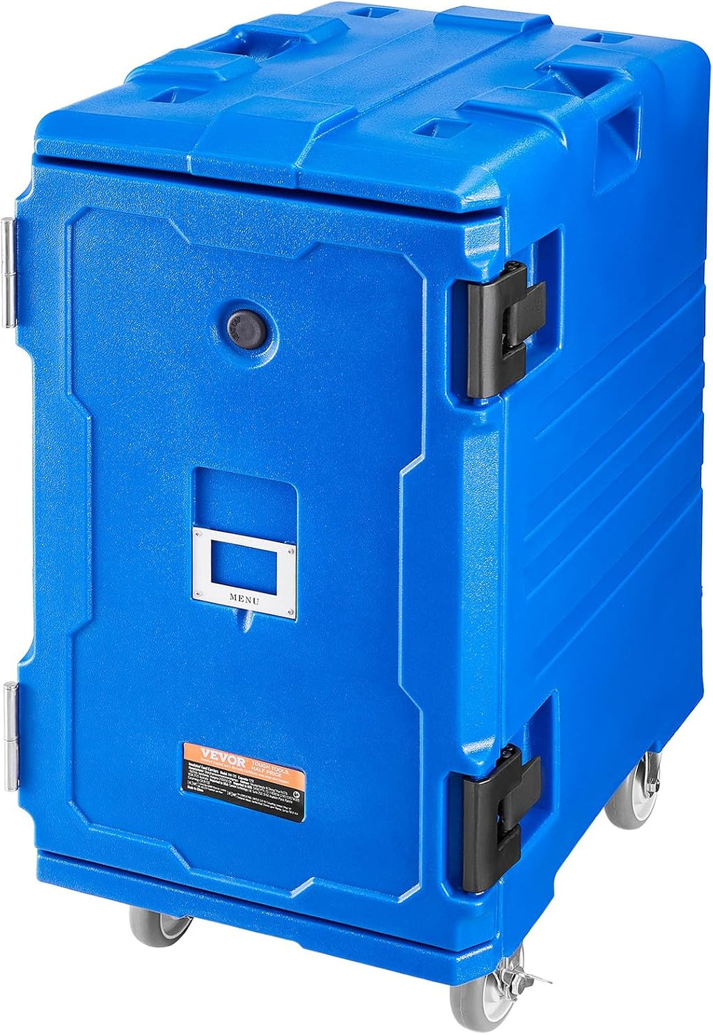 VEVOR Insulated Food Pan Carrier, 127 Qt Hot Box for Catering, LLDPE Food Box Carrier w/Double Buckles, Front Loading Food Warmer w/Handles, End Loader w/Wheels for Restaurant, Canteen, etc. Blue