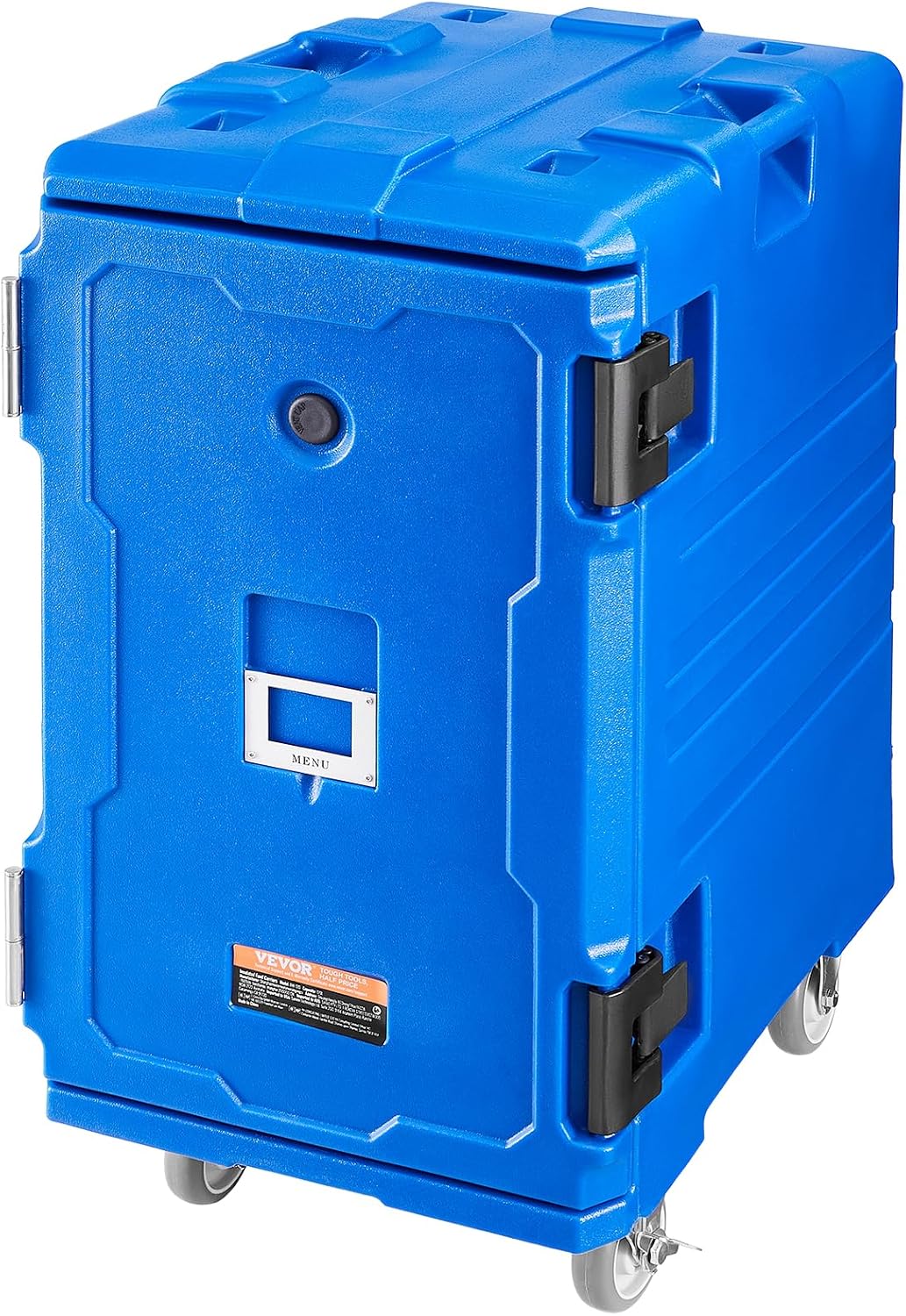 VEVOR Insulated Food Pan Carrier, 127 Qt Hot Box for Catering, LLDPE Food Box Carrier w/Double Buckles, Front Loading Food Warmer w/Handles, End Loader w/Wheels for Restaurant, Canteen, etc. Blue