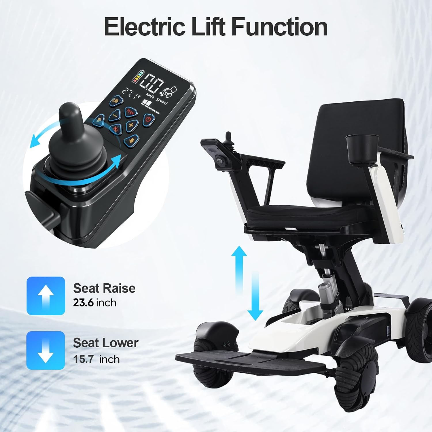 Electric Wheelchair for Adults: Foldable Mobility Scooter with Remote Control & Lift, Adjustable Backrest, Dual Motor Power for Indoor/Outdoor Use, White-S12