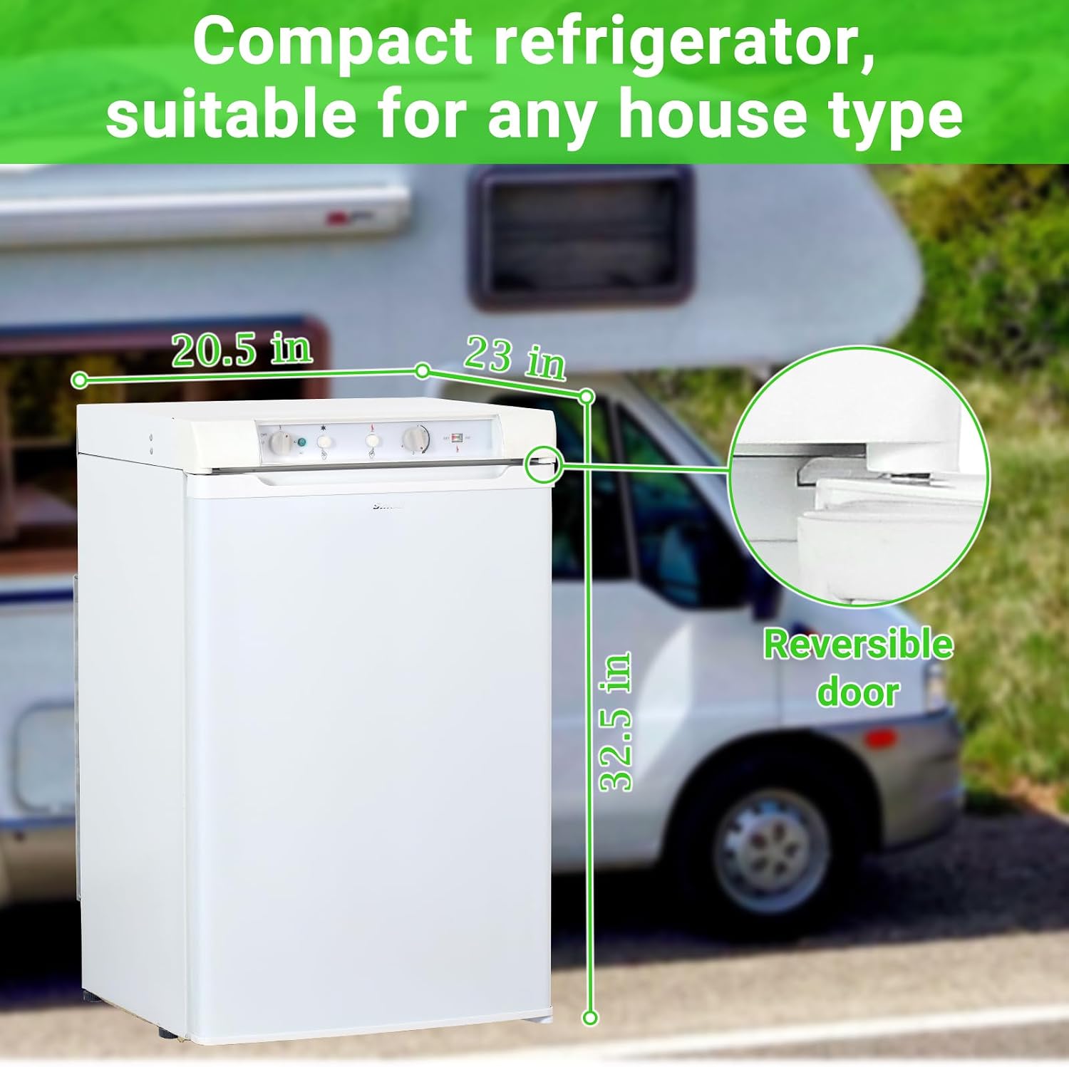 RV Refrigerator 3 Way Propane Refrigerator 3.5 Cu.Ft, LPG/110V/12V RV Fridge, Gas Refrigerators Freezer with Electric, Off Grid Outdoor Kitchen Fridges for Camper, Semi Truck, Campervan, Travel, White