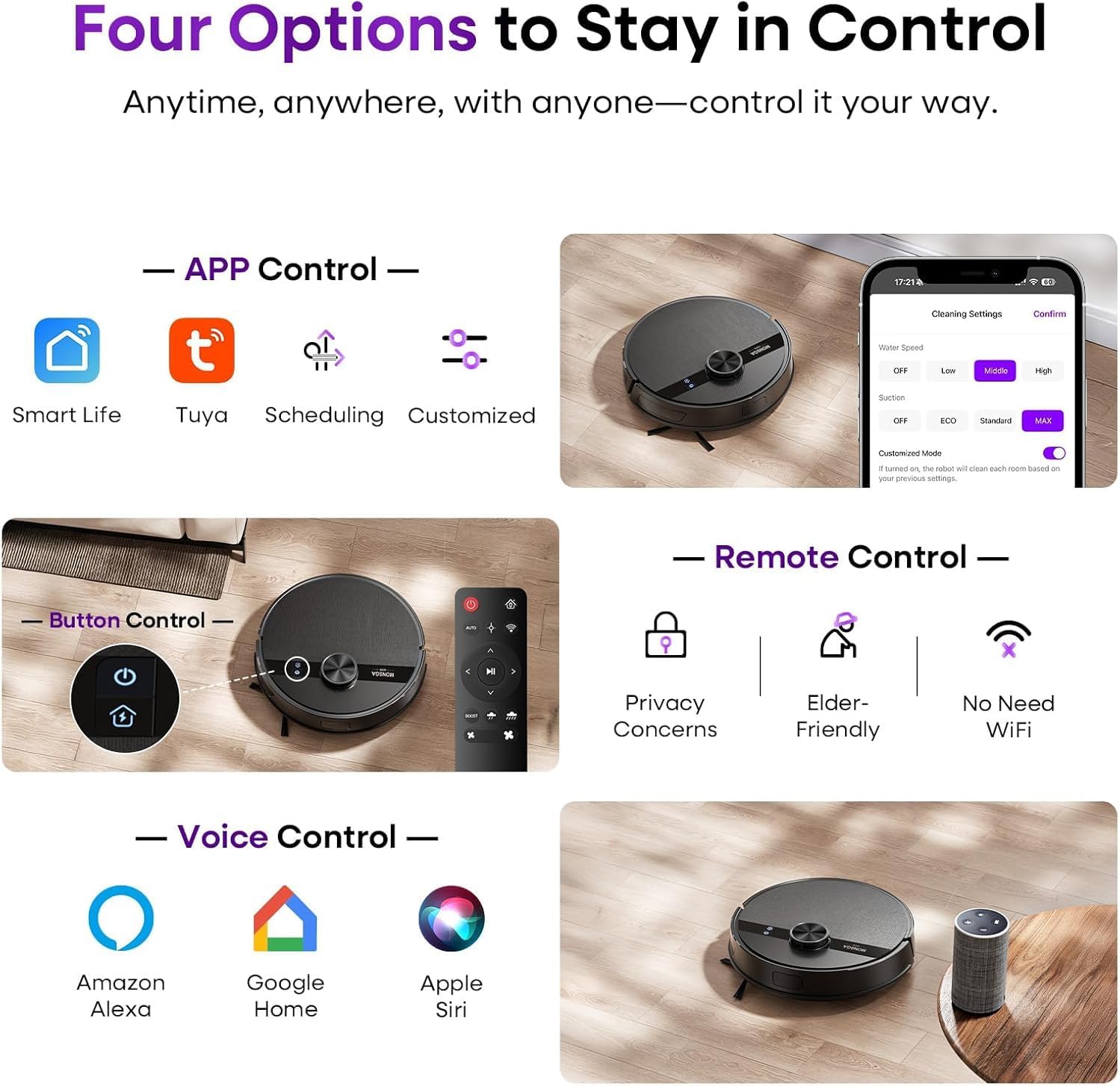 MONSGA Robot Vacuum and Mop Combo, 7000Pa Robotic Vacuum with Lidar Navigation, 180mins Runtime, Tangle-Free Robot Mop, 5 Editable Maps, APP/Remote/Voice Control, Ideal for Hard Floors and Carpets